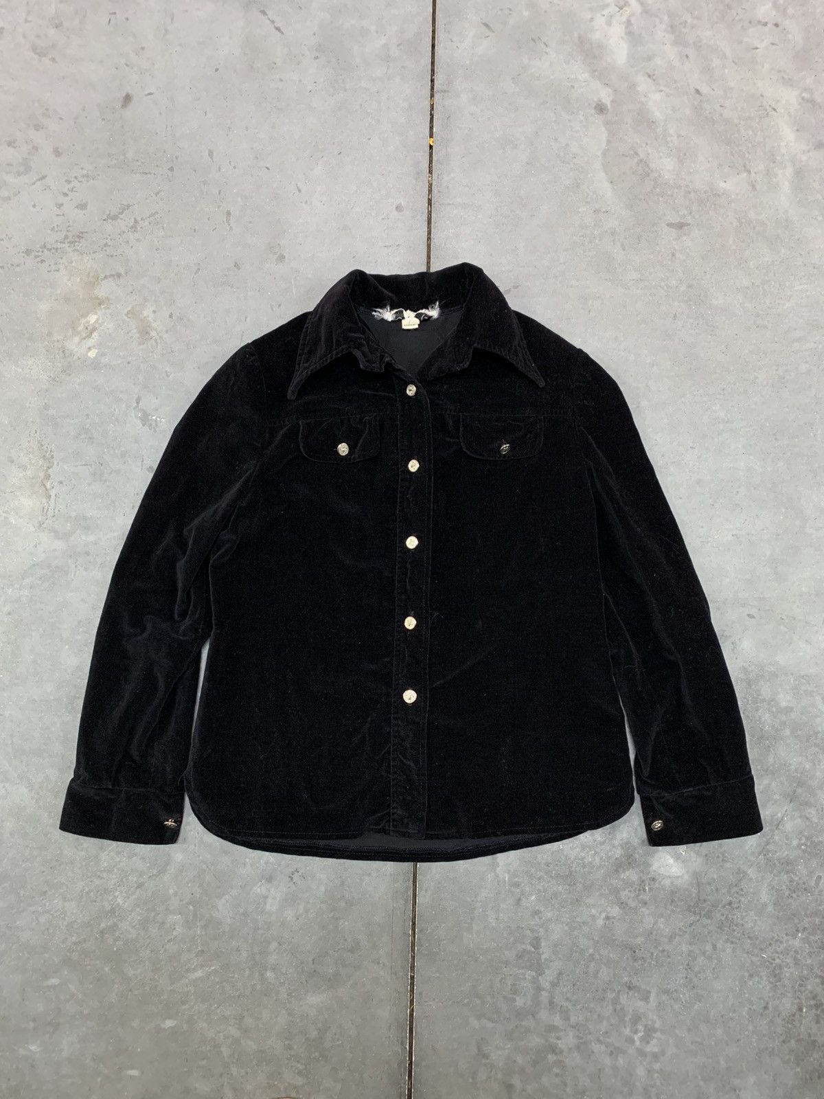 60s 70s Black Velvet Button Up Shirt