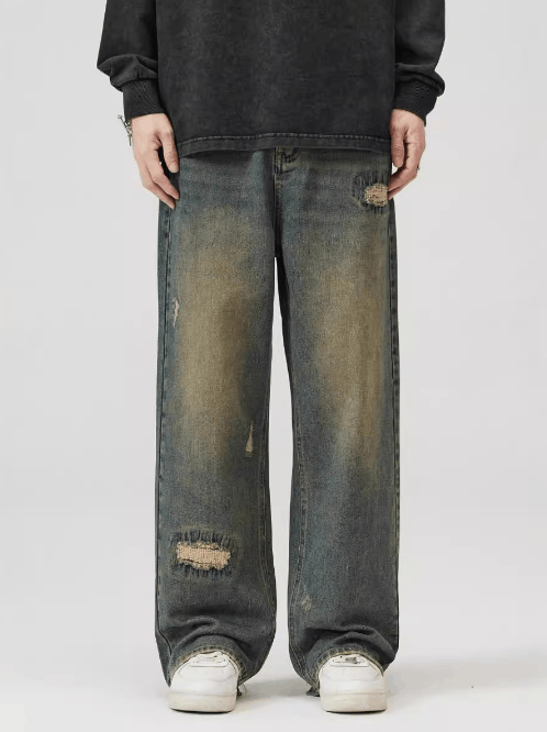Japanese Brand × Jean Vintage distressed irregular hole embroidery baggy jeans Size US 32 / EU 48 - 2 Thumbnail
