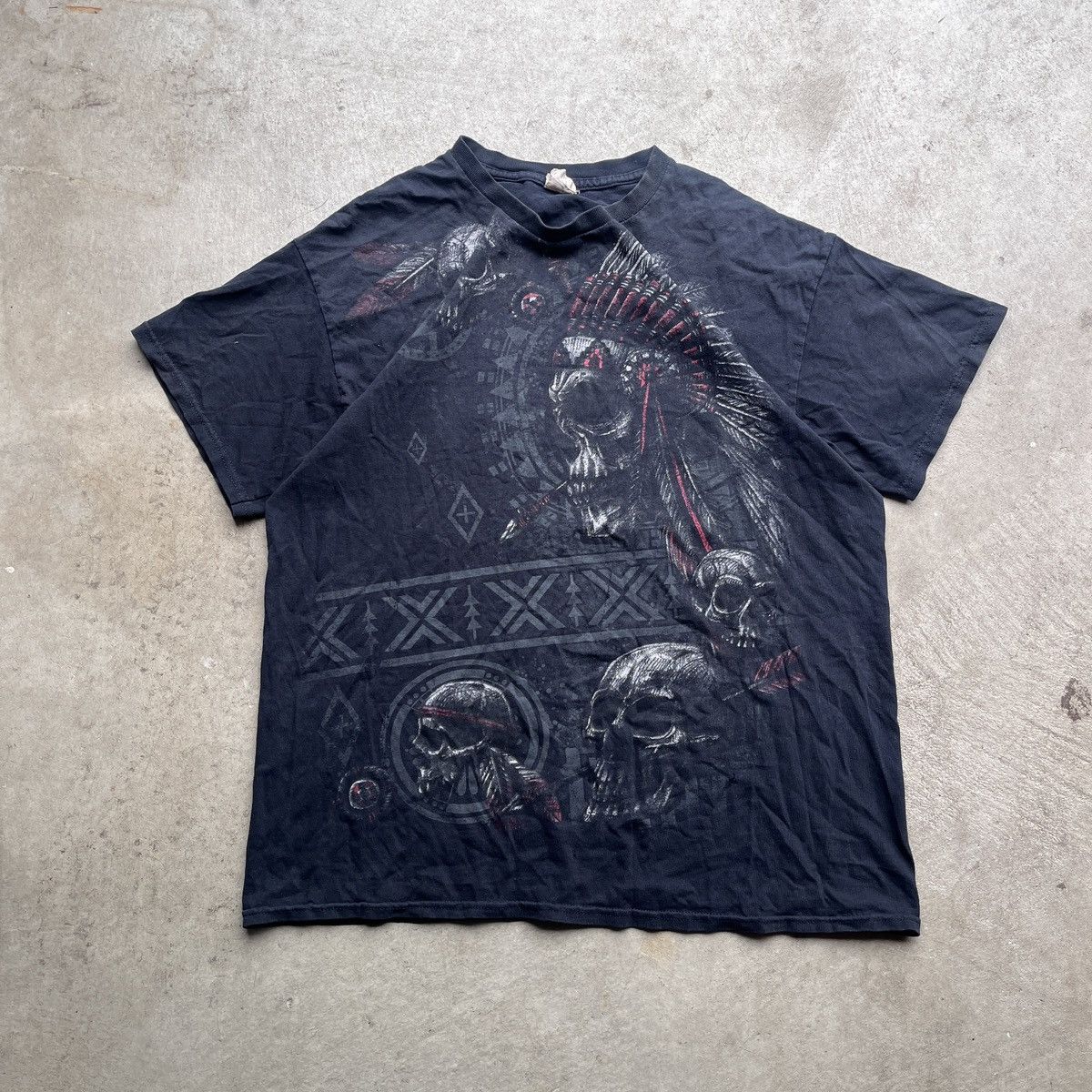 Gildan Vintage Y2K Grunge Skull Faded Black Graphic T Shirt Size US L / EU 52-54 / 3 - 2 Thumbnail