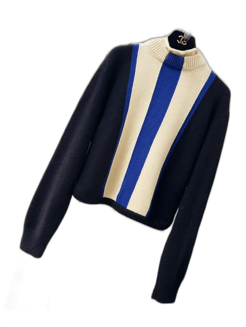 Hermes Hermes Black Blue White Striped Knit Sweater Size S / US 4 / IT 40 - 1 Thumbnail