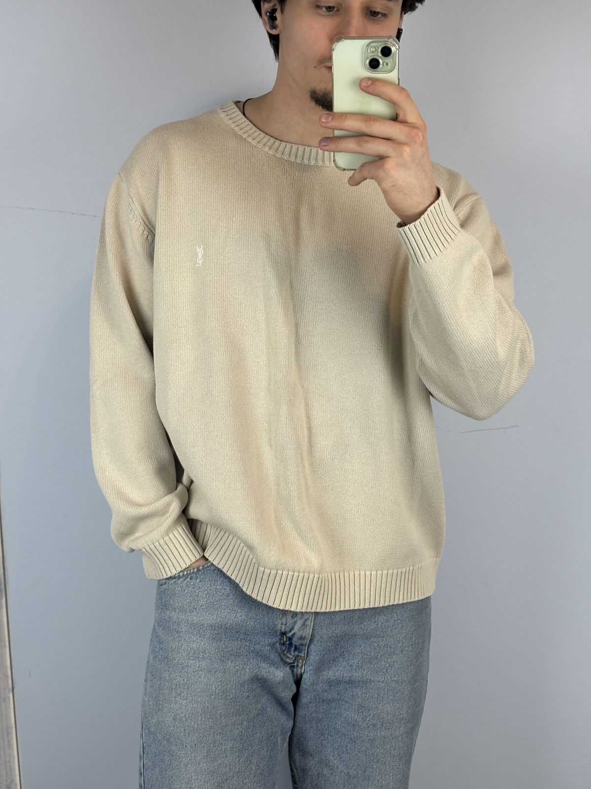 Yves Saint Laurent Yves Saint Laurent YSL knit sweater beige mens rare y2k Size US XXL / EU 58 / 5 - 9 Thumbnail