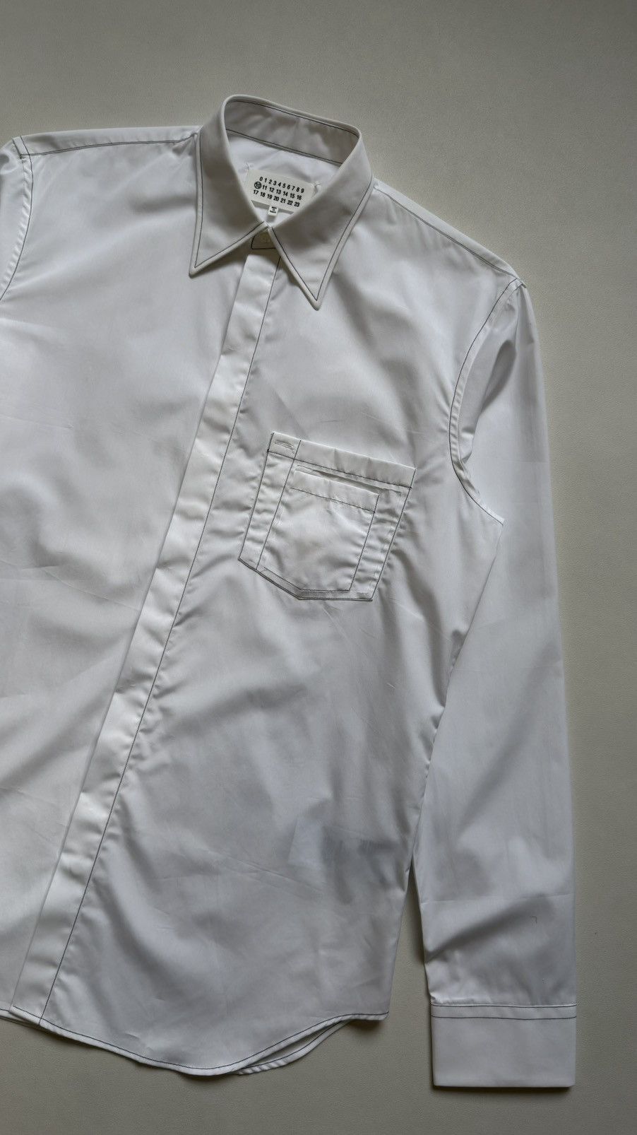 Maison Margiela S/S 18 White Cotton Contrast Stitch Shirt Size US L / EU 52-54 / 3 - 6 Thumbnail