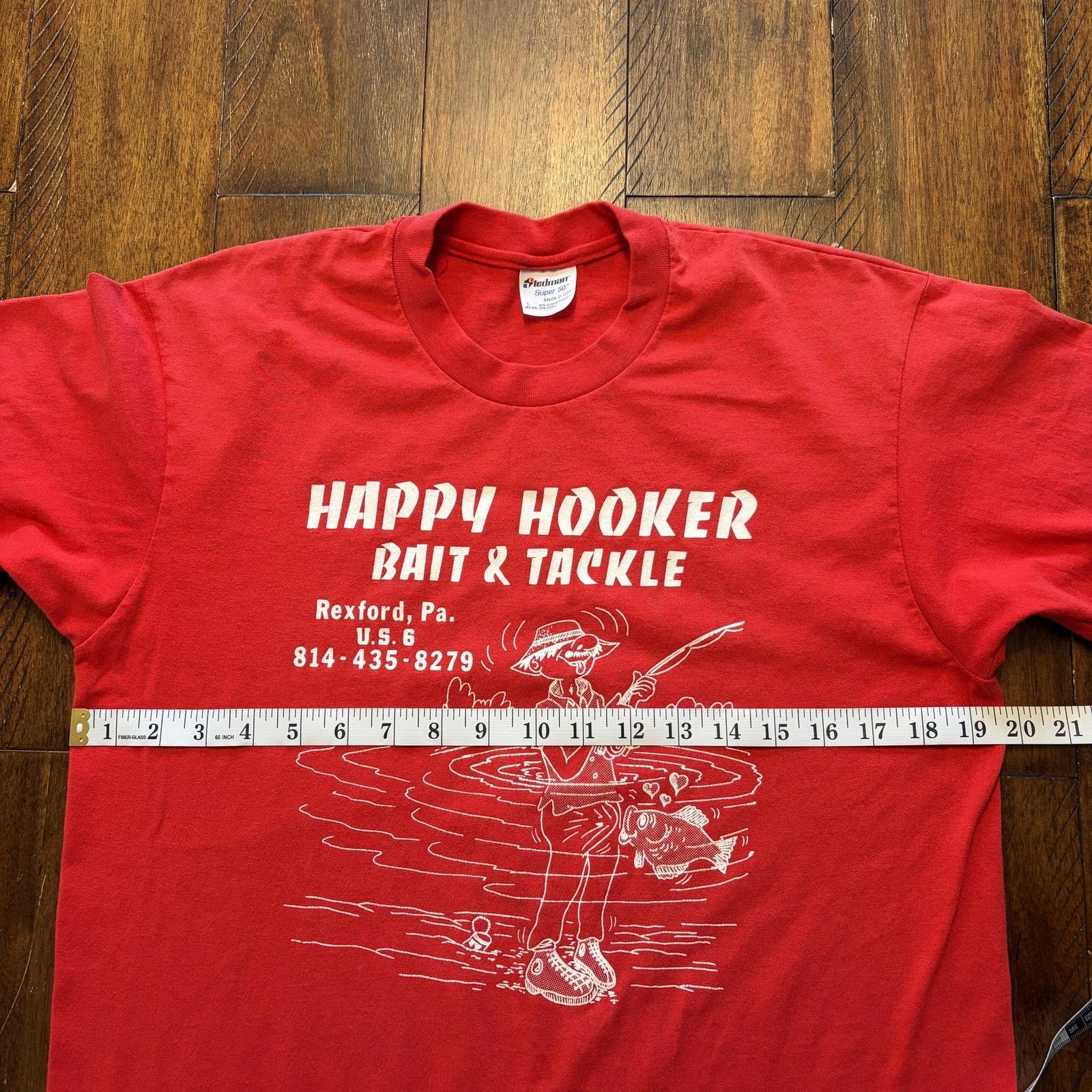 Vintage Vtg Stedman Happy Hooker Bait & Tackle Shirt L Red Fishing Size US L / EU 52-54 / 3 - 6 Thumbnail