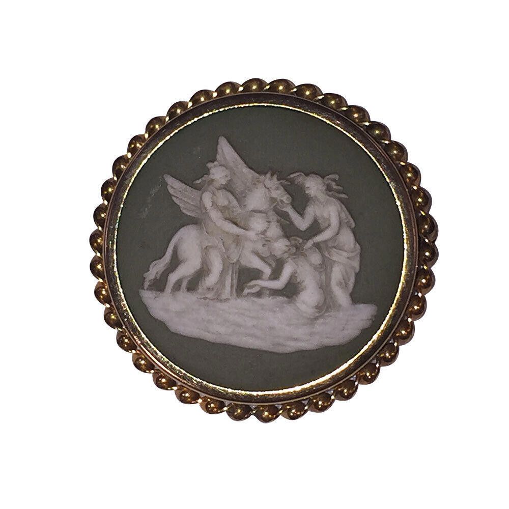 Gold Filled Green and White Wedgwood Cameo Pin England