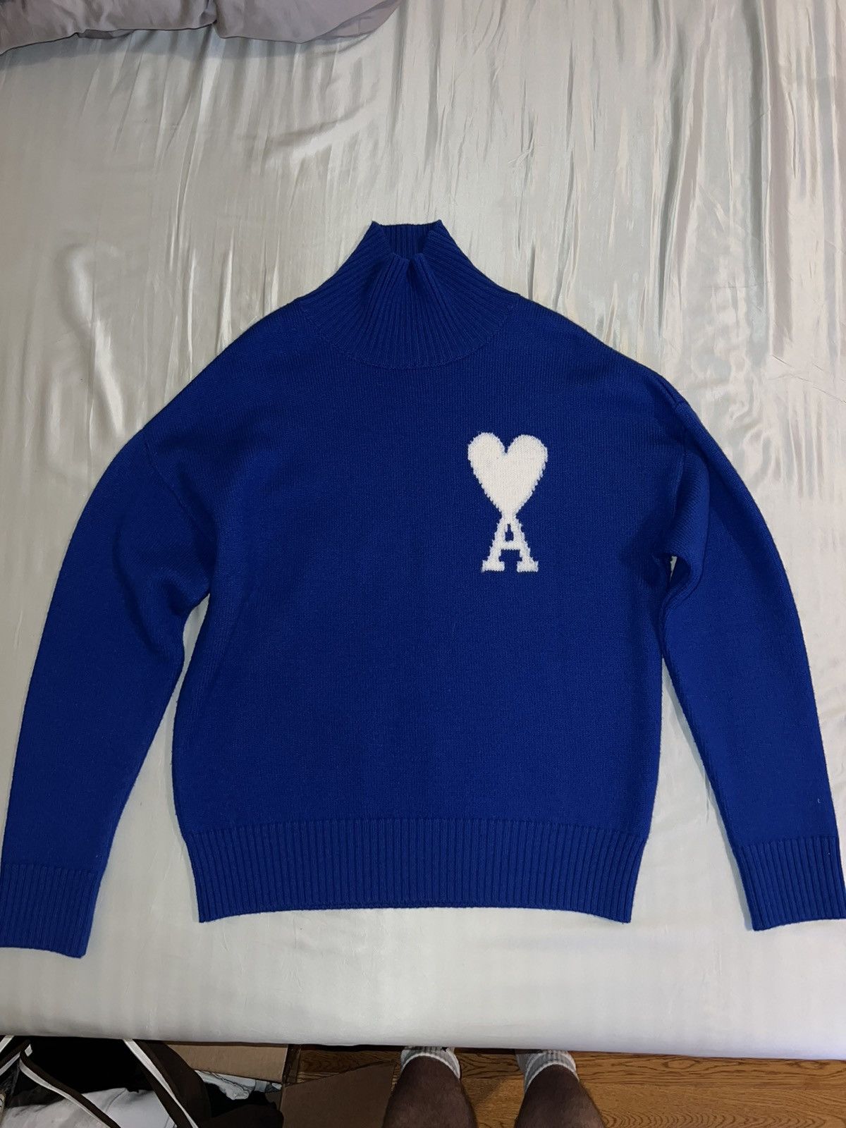 image of Ami Royal Blue Mockneck Sweater, Men's (Size Medium)