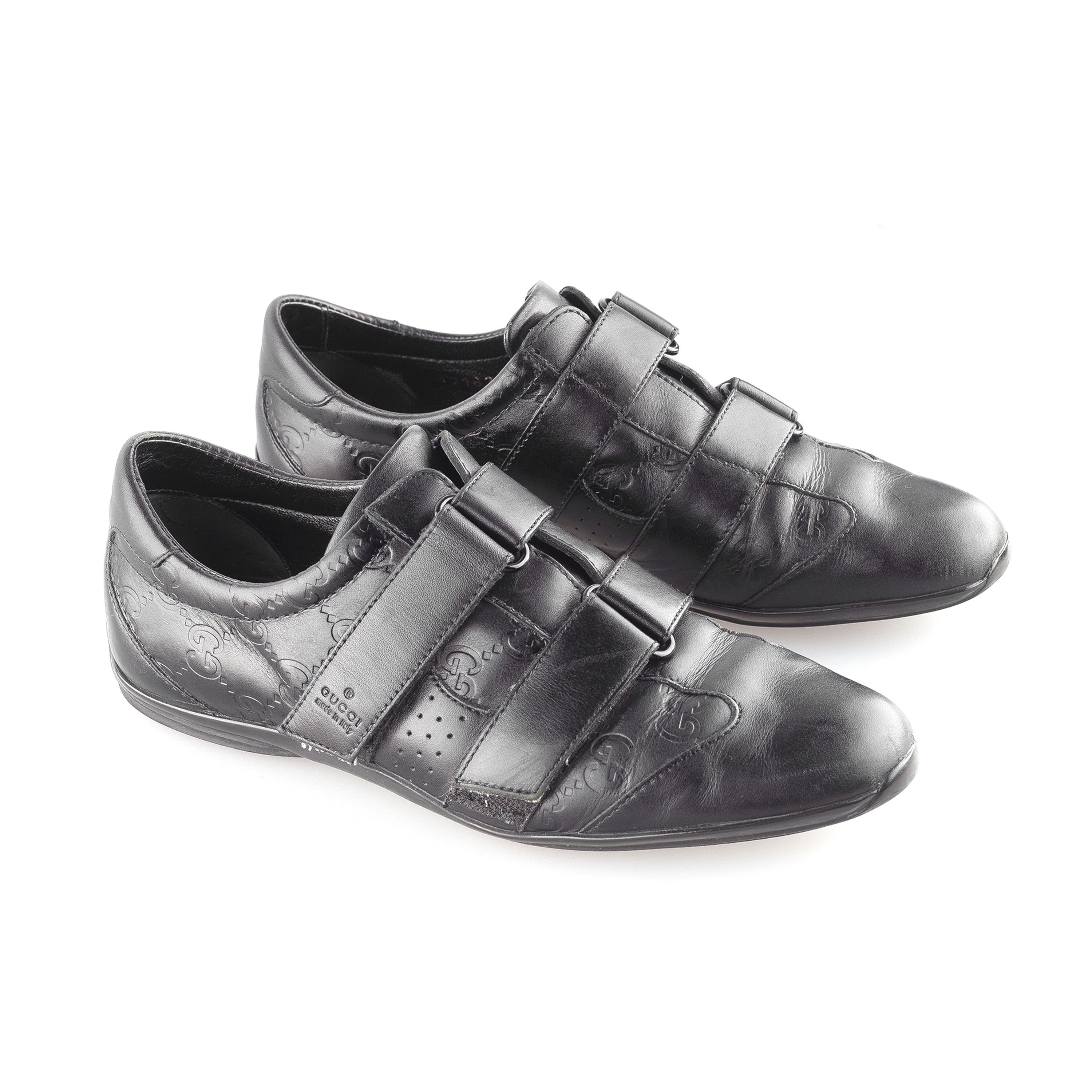 Gucci Gucci Black GG Leather Monogram Velcro Sneakers (EU 37,5) Size US 5.5 / EU 38 - 1 Thumbnail