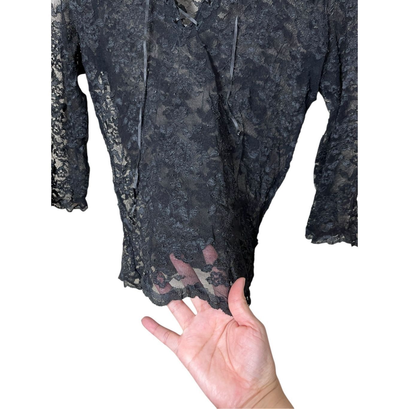 Express Express Y2K Black Lace Sheer Lace Up Top Size M Size M / US 6-8 / IT 42-44 - 4 Thumbnail