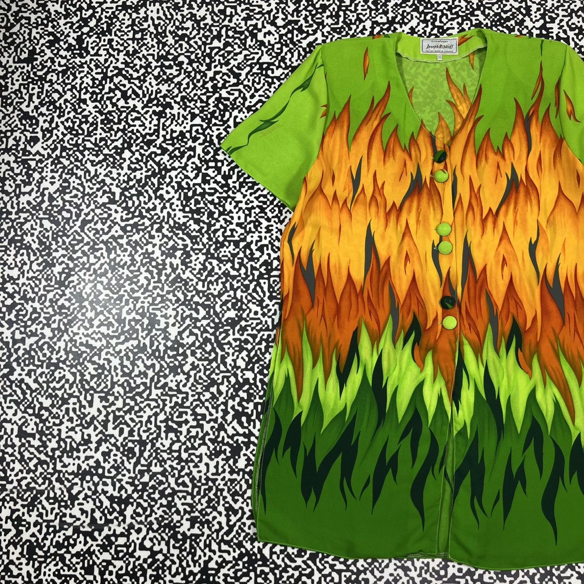 Joseph Ribkoff Vintage 90s Joseph Ribkoff Flame Fire Print Shirts Dress Size XL / US 12-14 / IT 48-50 - 4 Thumbnail