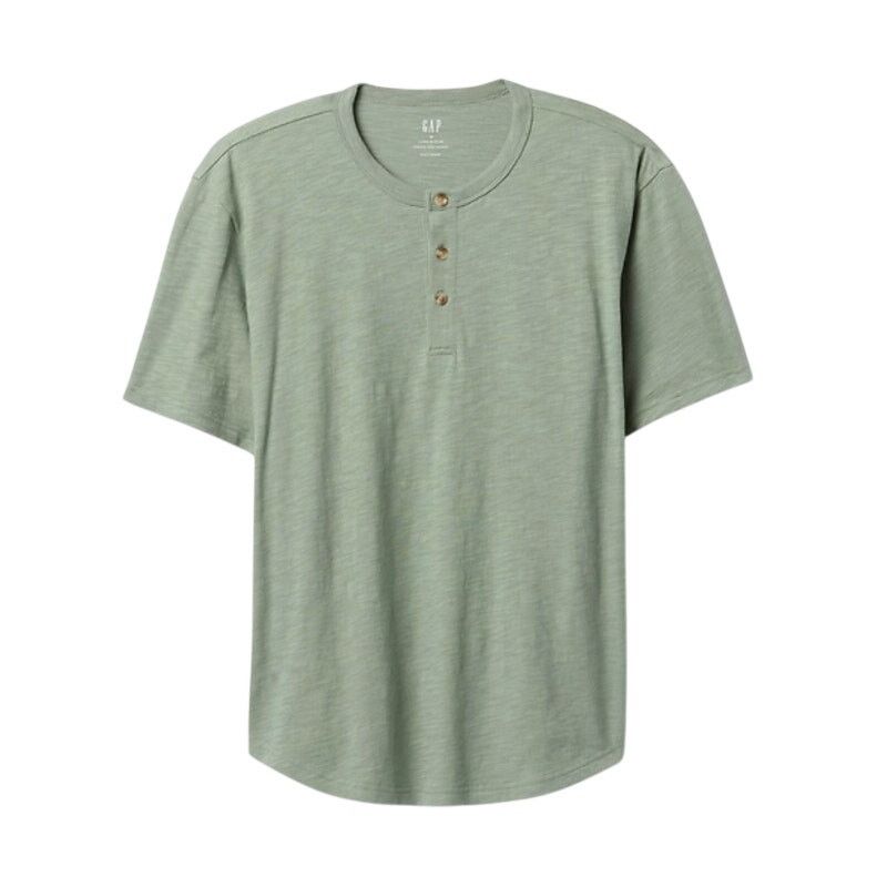 Gap Gap Green Lived-In Relaxed Curved Hem Henley T-Shirt Size US L / EU 52-54 / 3 - 3 Thumbnail