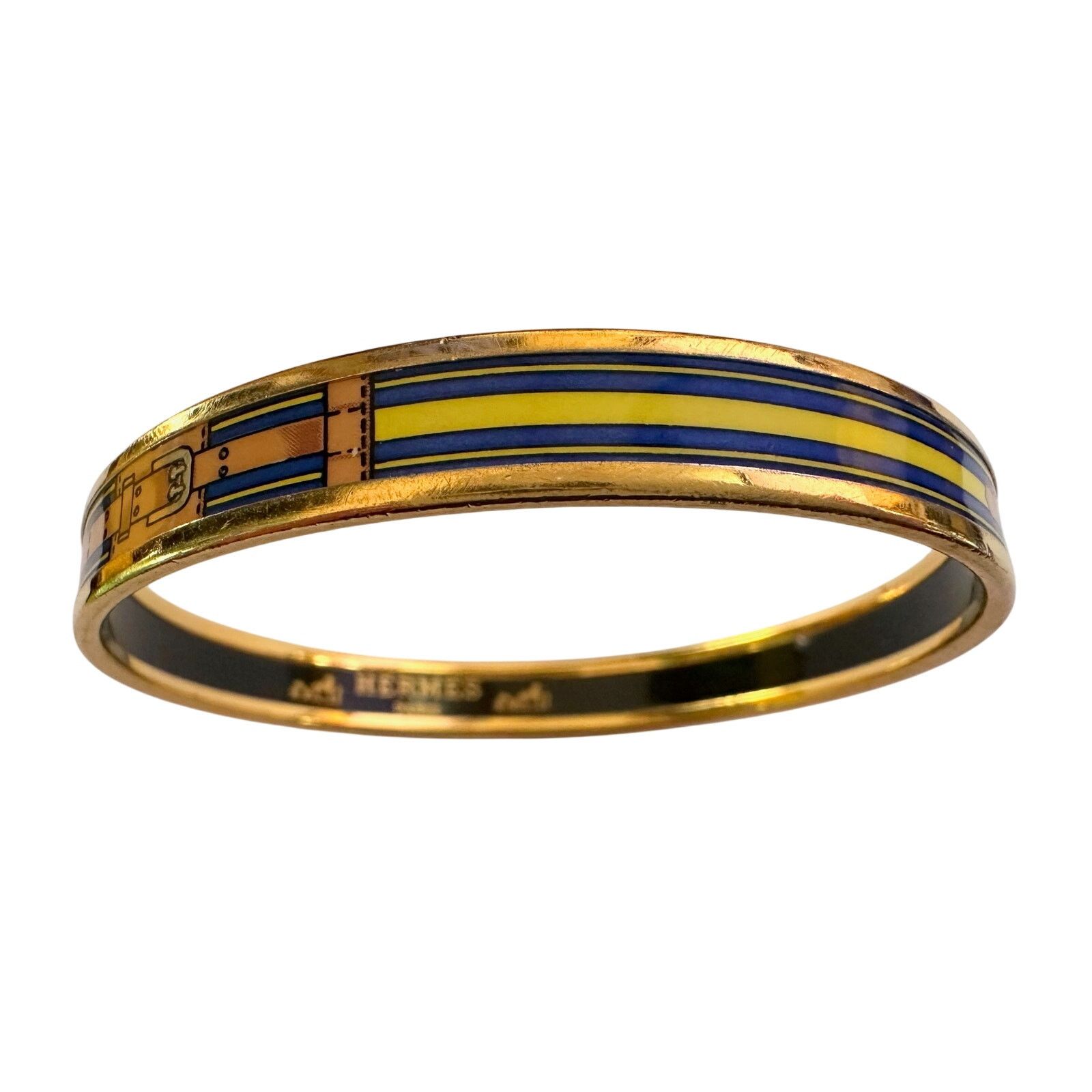 Hermes Hermès Belt Motif Enamel and Gold Plate Bangle Bracelet Size ONE SIZE - 11 Thumbnail