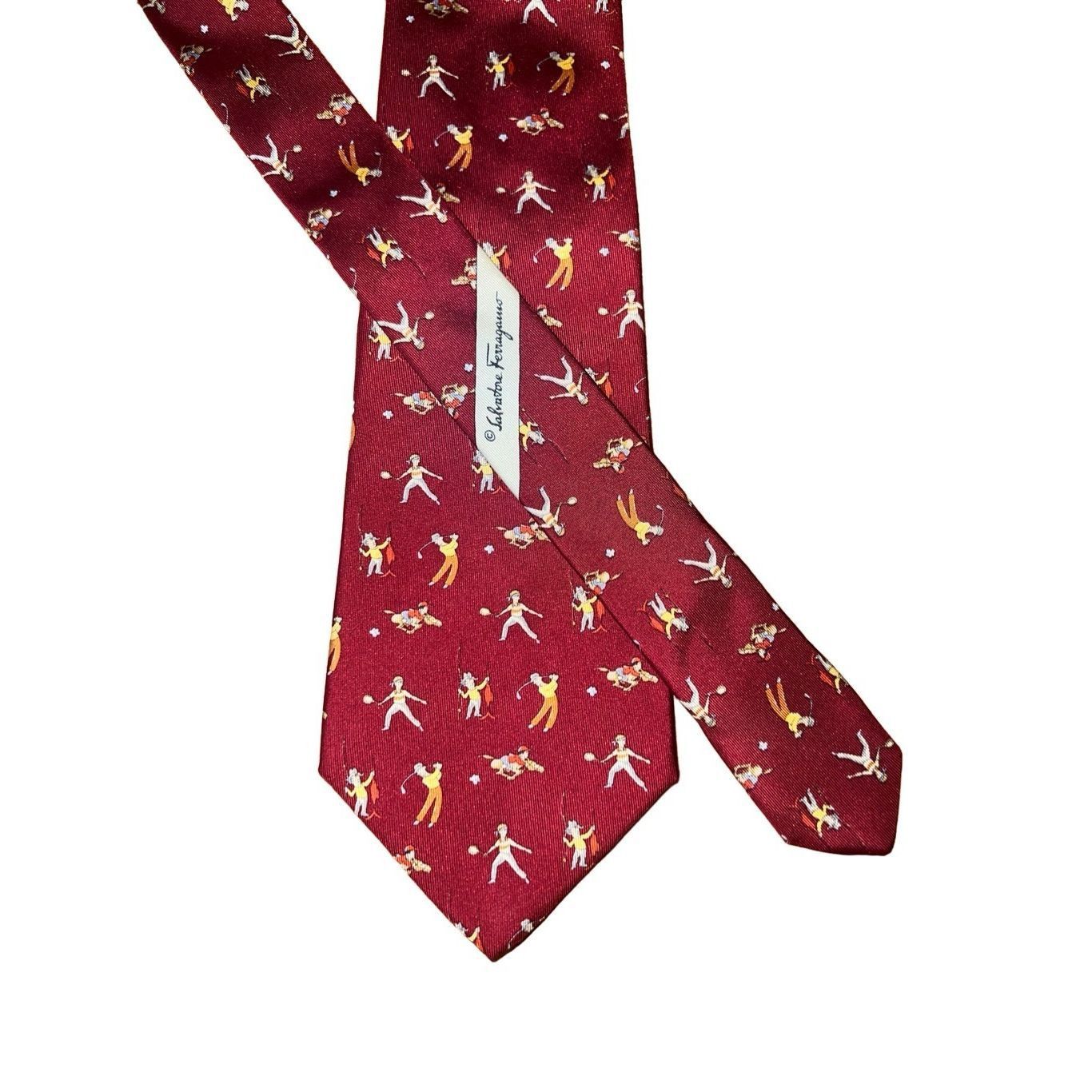 Salvatore Ferragamo Salvatore Ferragamo Red Sports Players Print Handmade Neck Tie Size ONE SIZE - 1 Thumbnail