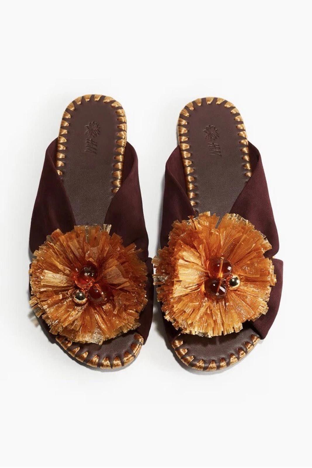H&M The White Lotus Pompom Leather Sandals Shoes 36 3 5 in Red, Women's