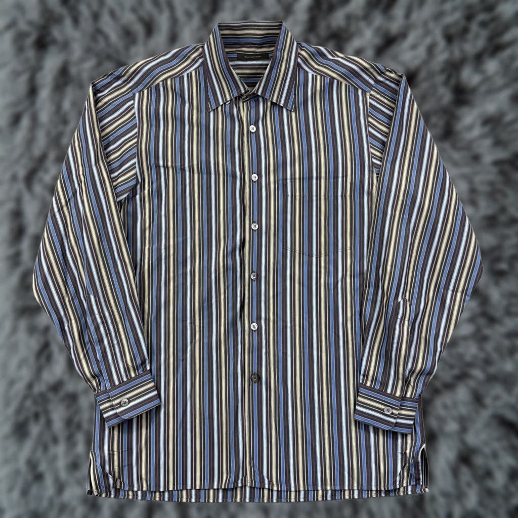 Ermenegildo Zegna Ermenegildo Zegna Shirt Men Large Striped Button Up Designer Preppy Career Beige, Long Sleeve, , Button-Down Size 42R - 1 Thumbnail