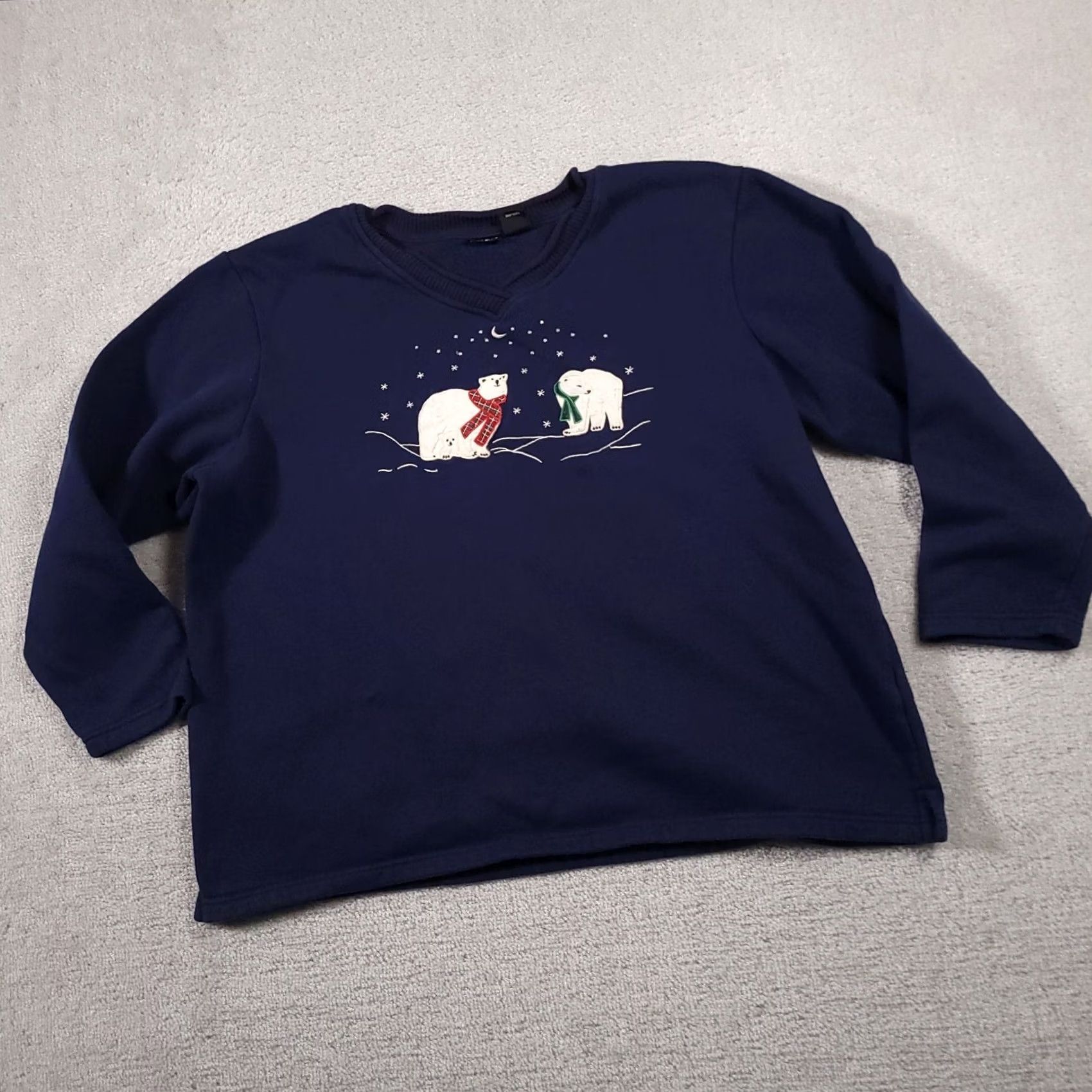 Vintage Northcrest Sweater Womens 20W Plus Blue Polar Bear Embroidered V Neck Fleece Shirt Pullover Mens? Size 3XL / US 20-22 - 2 Thumbnail