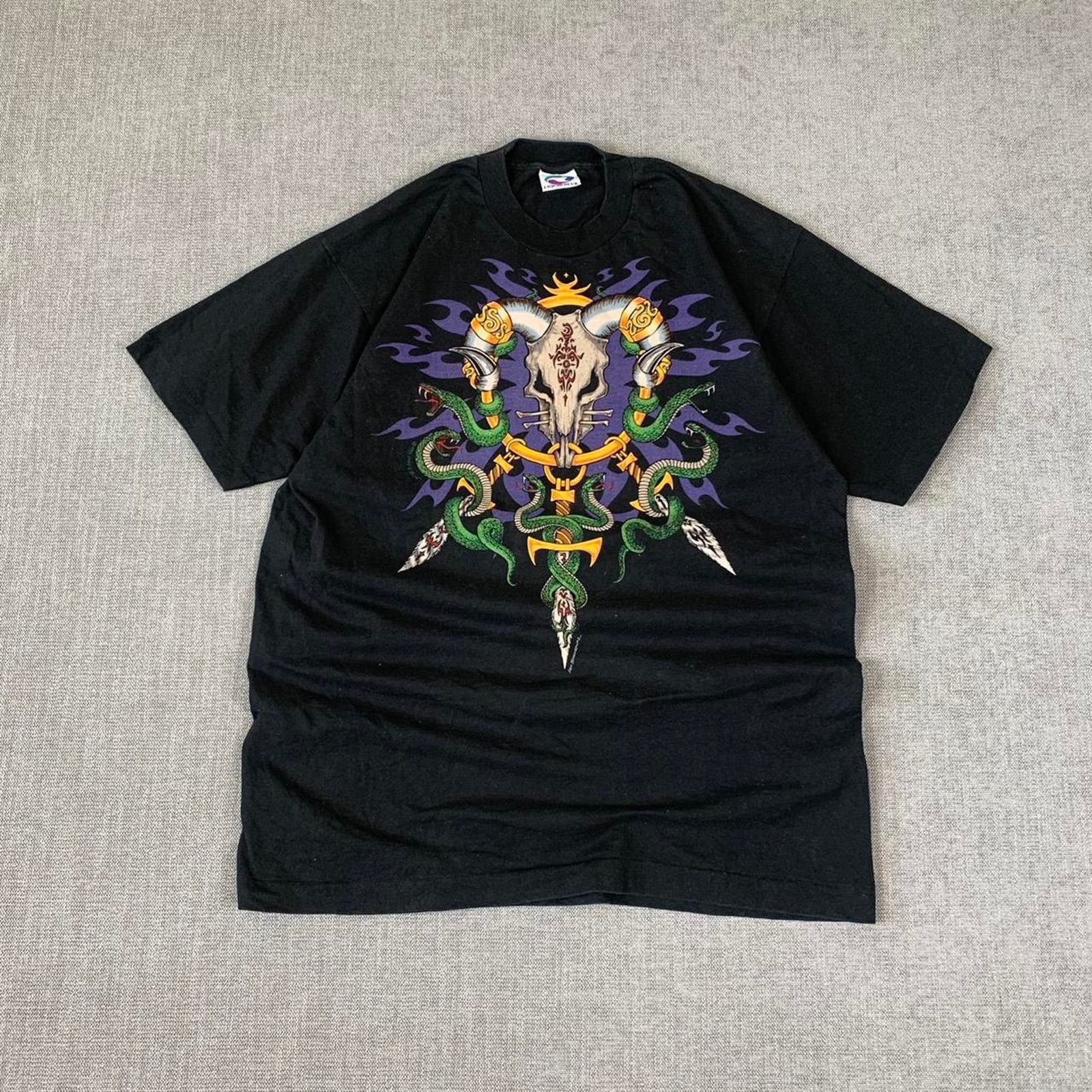 Liquid Blue Vintage 90s Liquid Blue Skull and snake flames T-Shirt Size US XL / EU 56 / 4 - 1 Thumbnail