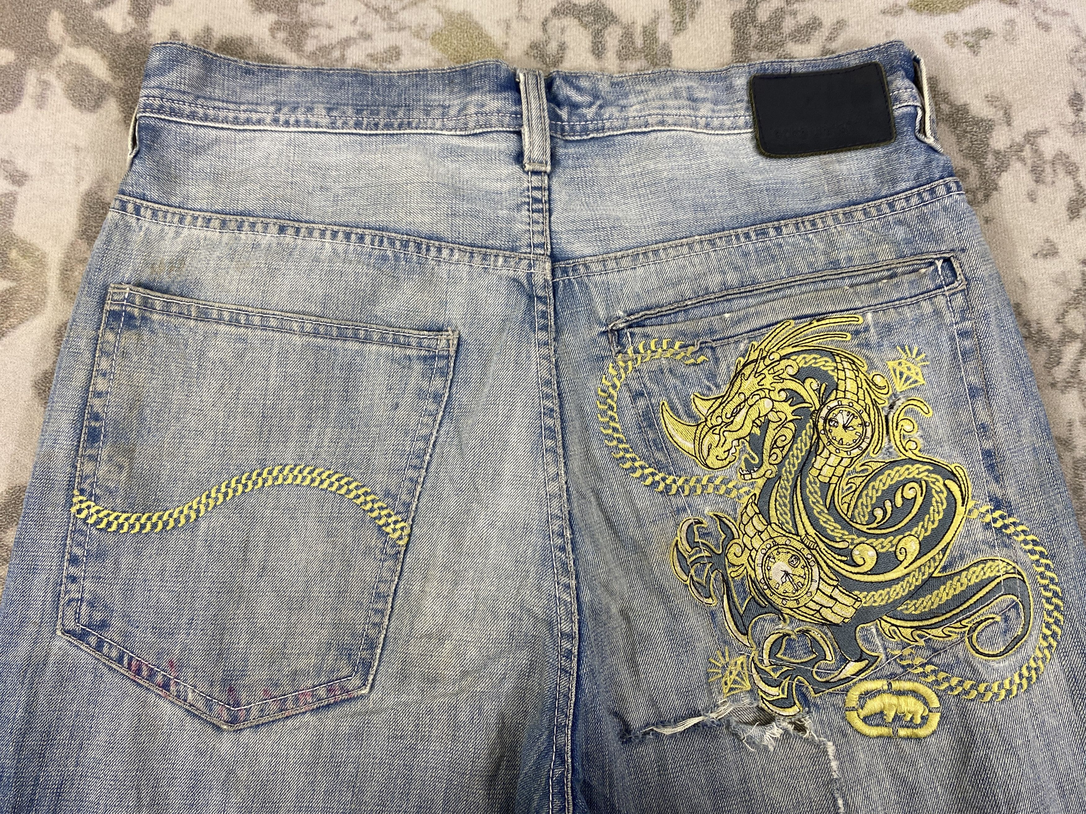 Japanese Brand Vintage Ecko Distressed Baggy Jeans 35x25.5 Denim- JN3892 Size US 35 - 4 Thumbnail