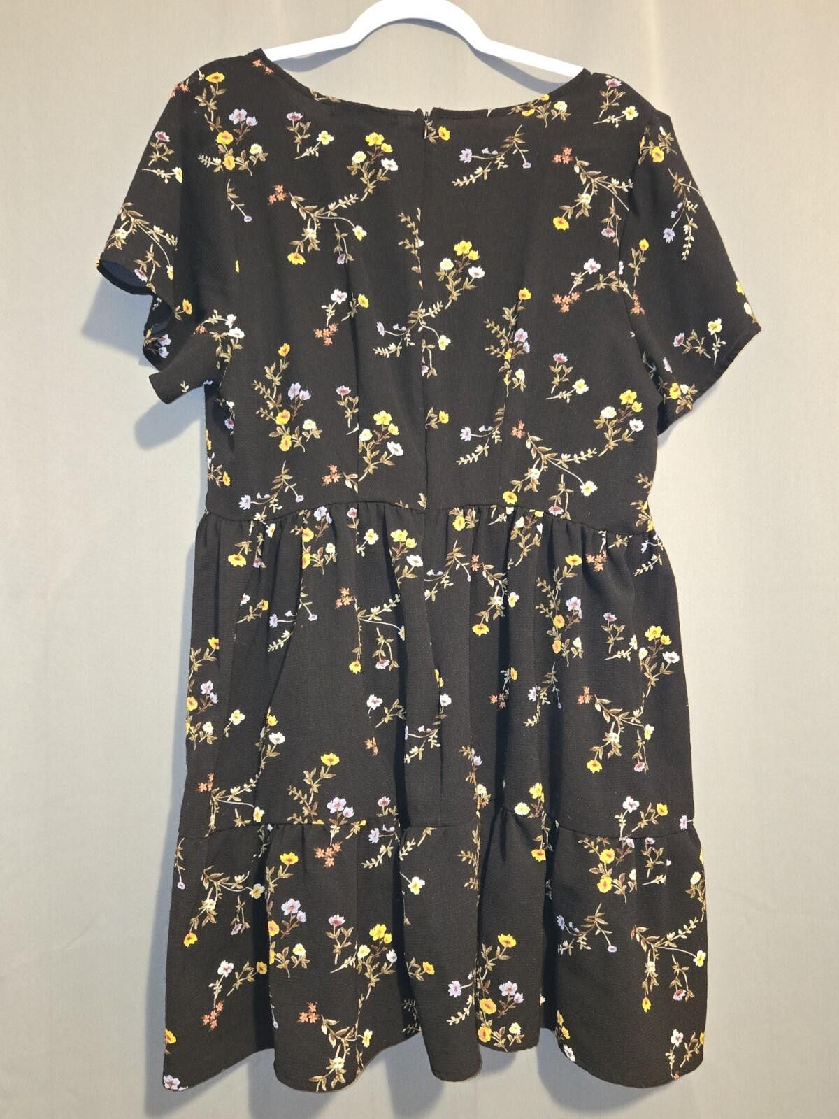 Flower Mountain Always Indigo Floral Print Tiered Dress Black 2X Size XXL / US 16-18 / IT 52-54 - 2 Thumbnail