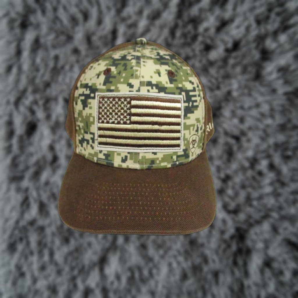 Ariat Ariat Digital Camo American Flag Cap Trucker Hat Brown Tan Snapback Adjustable Mens Hat Size ONE SIZE - 1 Thumbnail