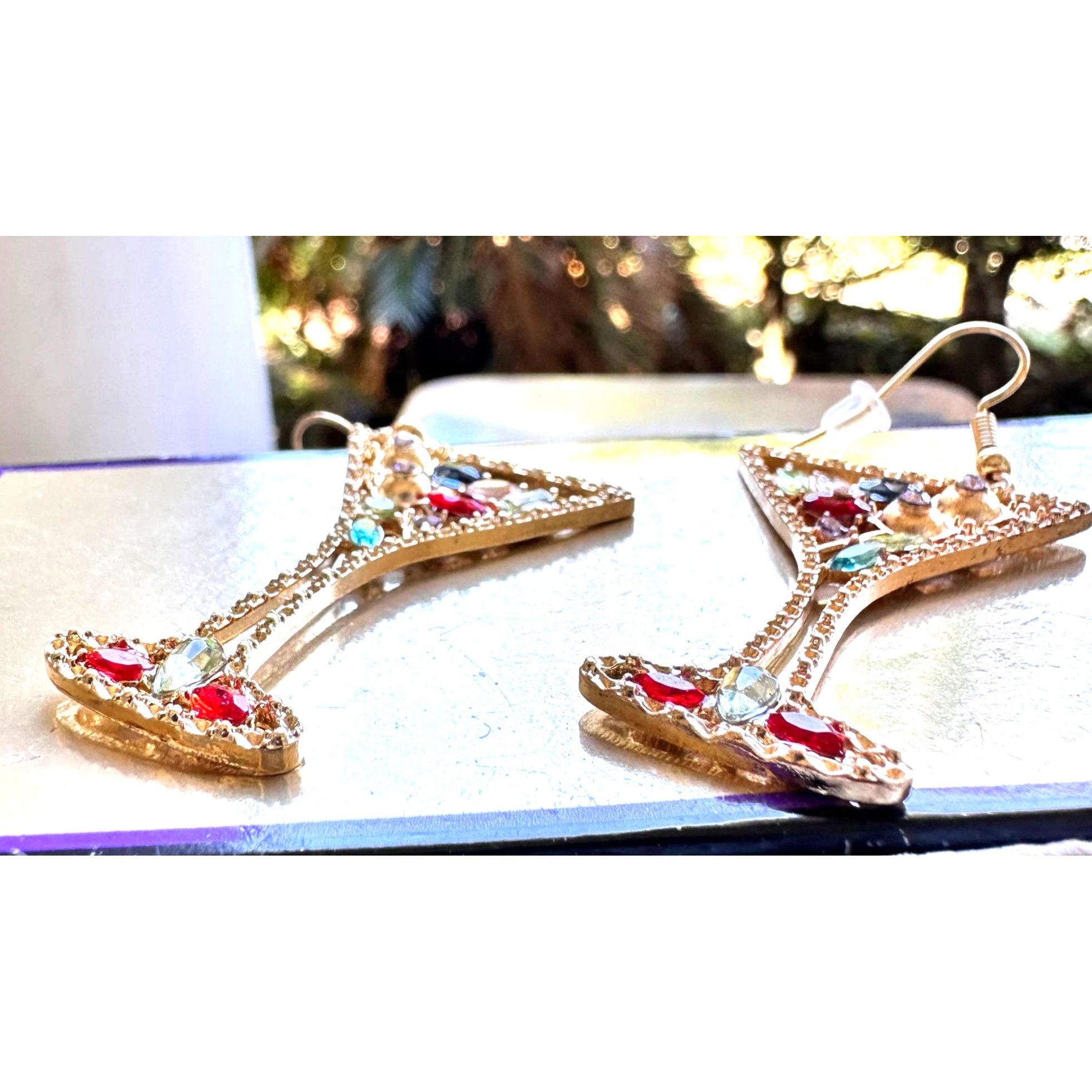 Handmade Cocktail Drink Earrings Martini Rhinestones Cruise Beach Isl Size ONE SIZE - 6 Thumbnail
