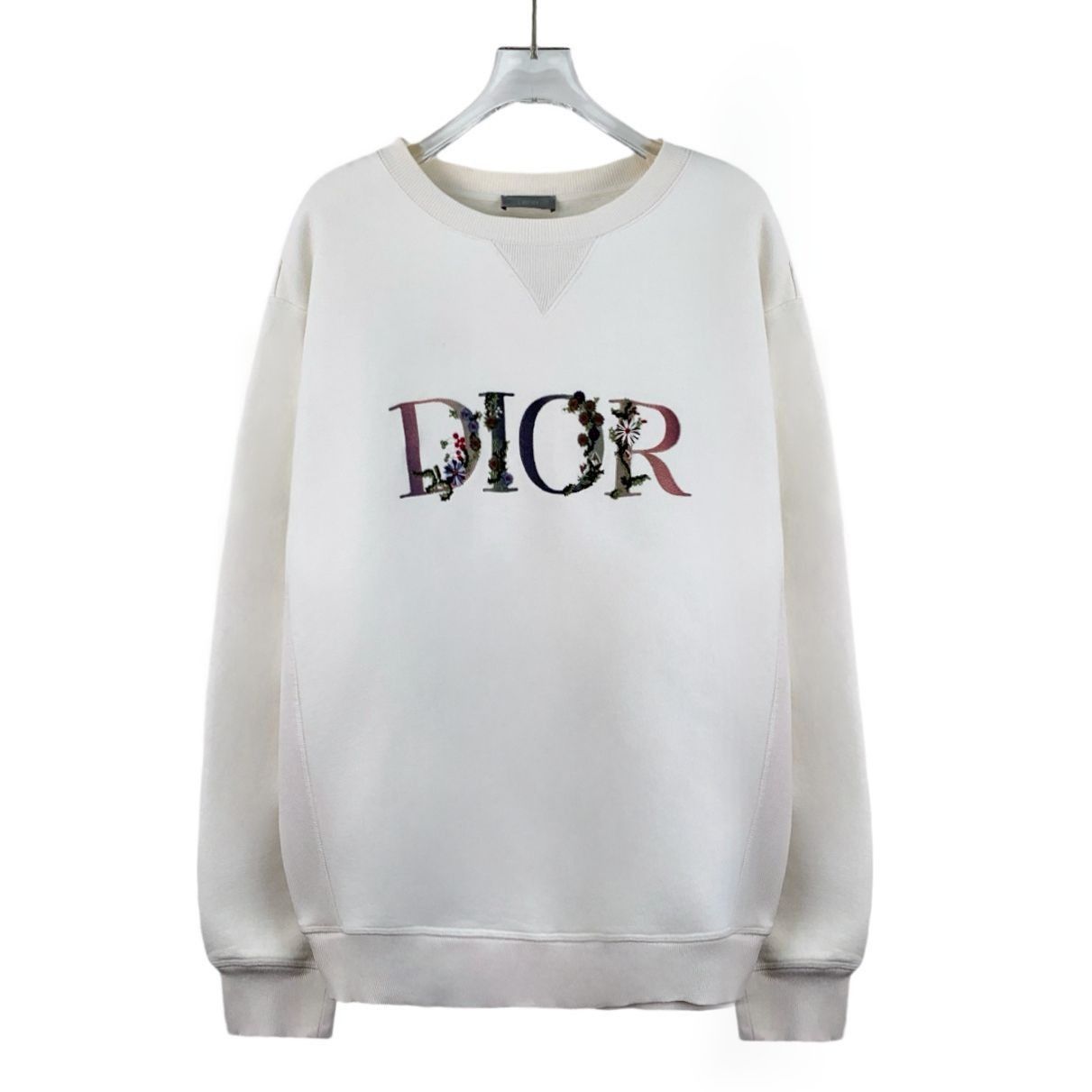 Dior Dior White Floral Embroidered Logo Cotton Sweatshirt XL Roun Size XL / US 12-14 / IT 48-50 - 1 Thumbnail