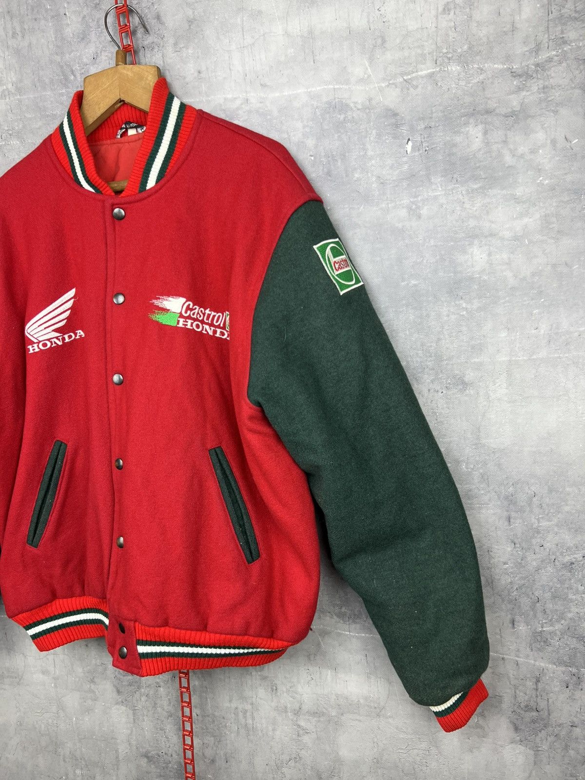 Honda Vintage Honda Castrol Racing Heavy Wool Bomber Jacket Xl Size US XL / EU 56 / 4 - 6 Thumbnail