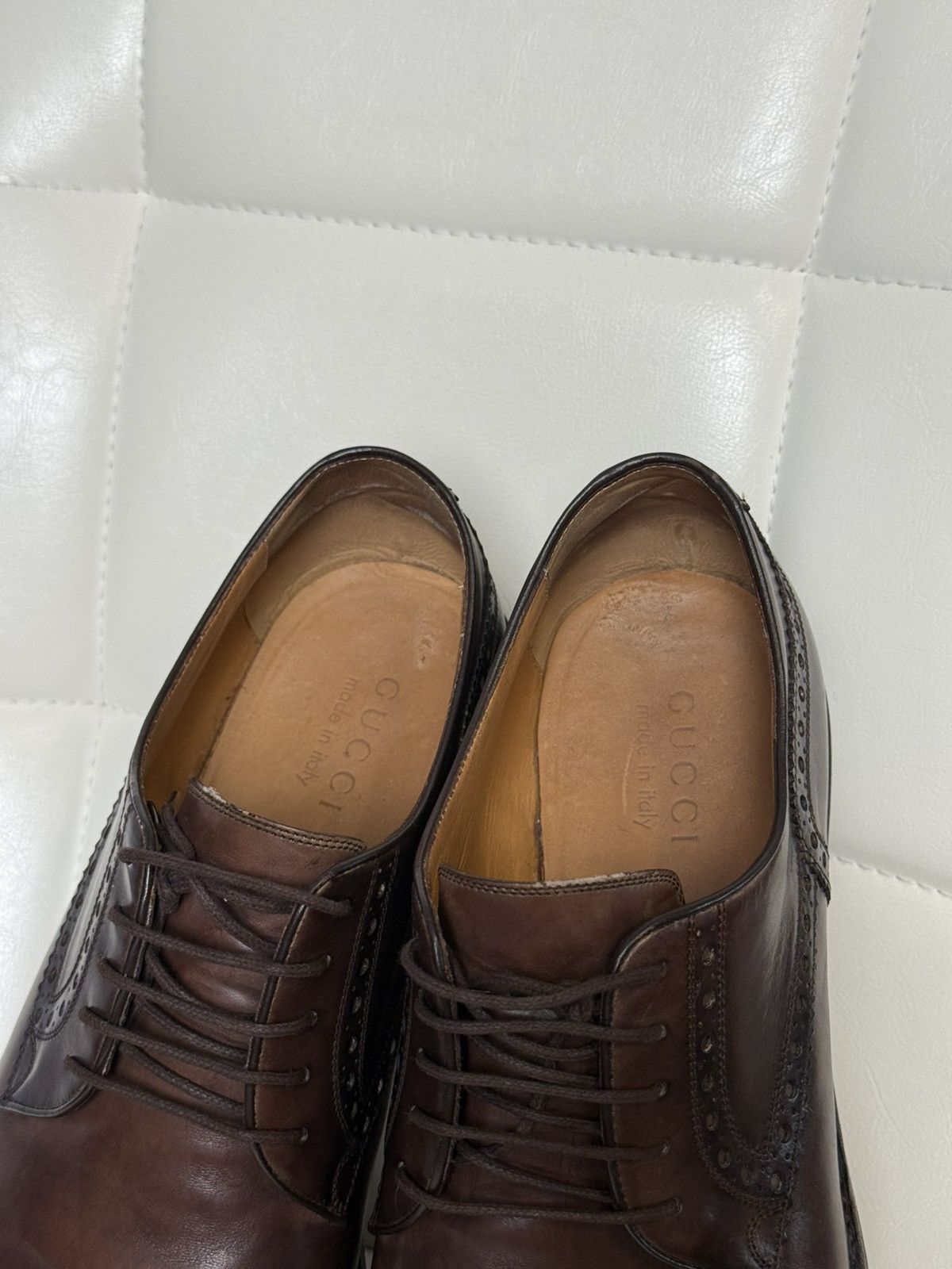 Gucci Gucci Men's Brown Leather Cap-Toe Semi-Brogue Derby Shoes Size US 10.5 / EU 43-44 - 20 Thumbnail