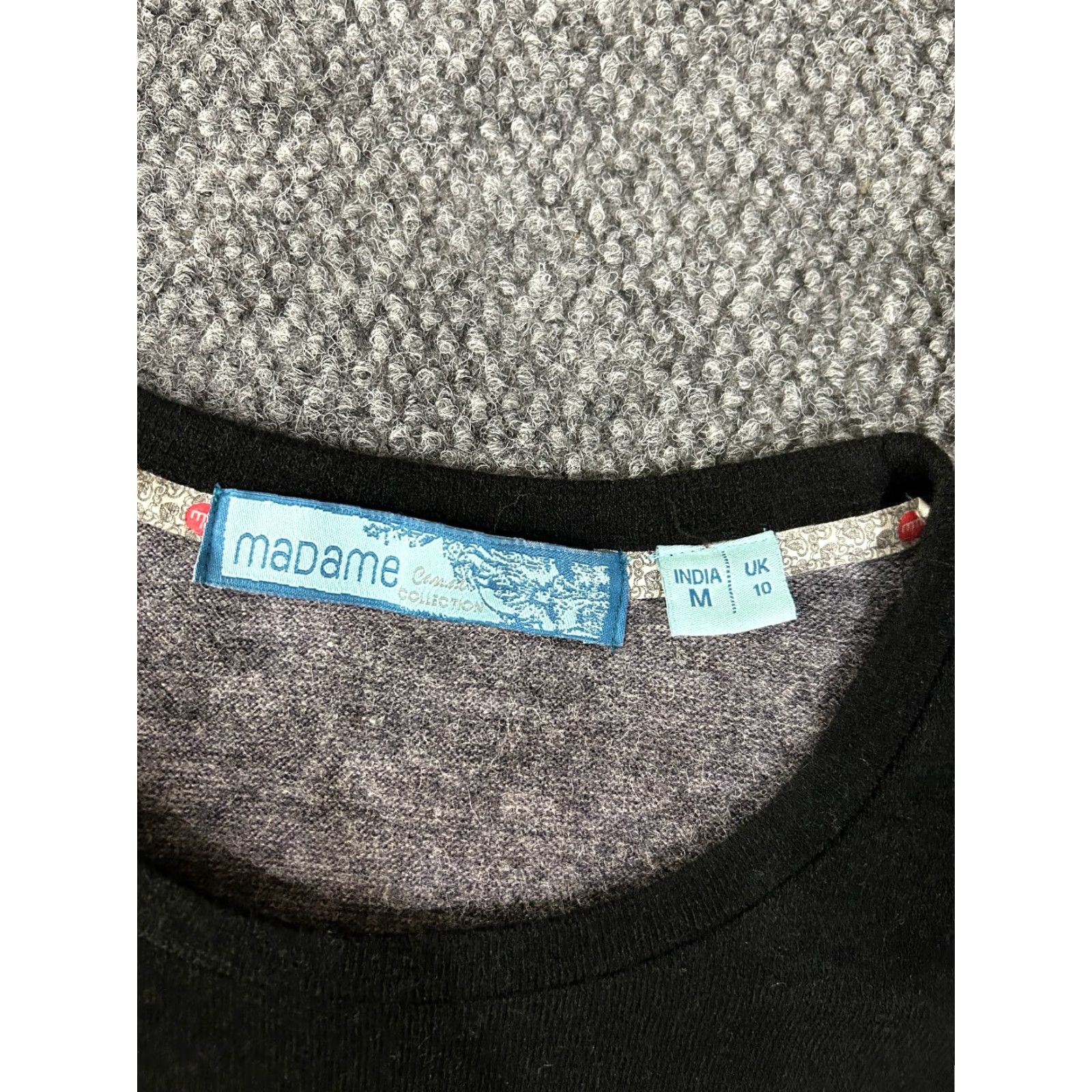 Vintage Madame A-Line Dress Womens M Short Black Floral Knit Stretch Puff Sleeve Crochet Crew Neck Pullover Casual Summer Spring Moderate Condition Good Size M / US 6-8 / IT 42-44 - 3 Thumbnail
