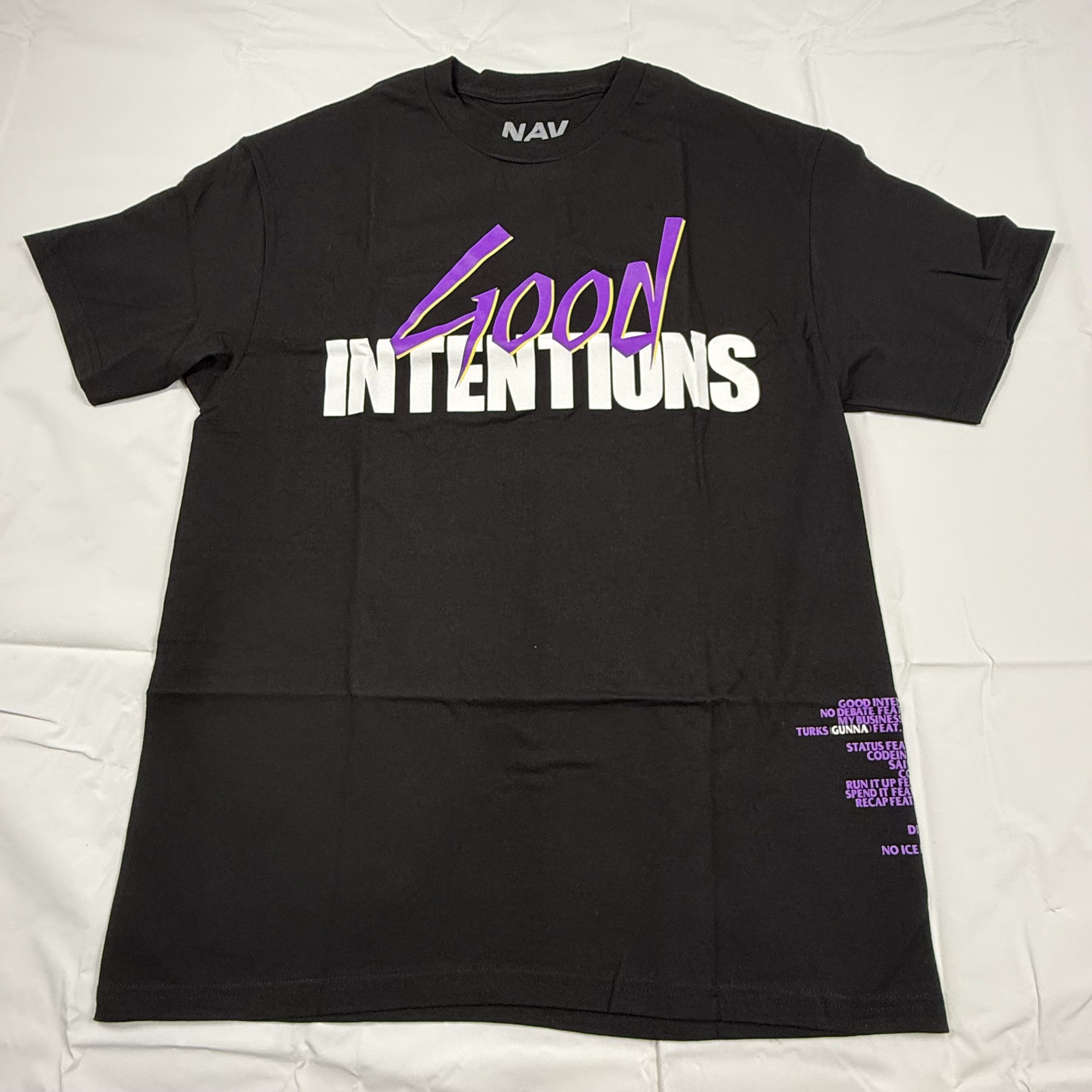 NAV × Vlone NAV x Vlone Good Intentions Black Graphic T-Shirt Mens Large Size US L / EU 52-54 / 3 - 1 Thumbnail