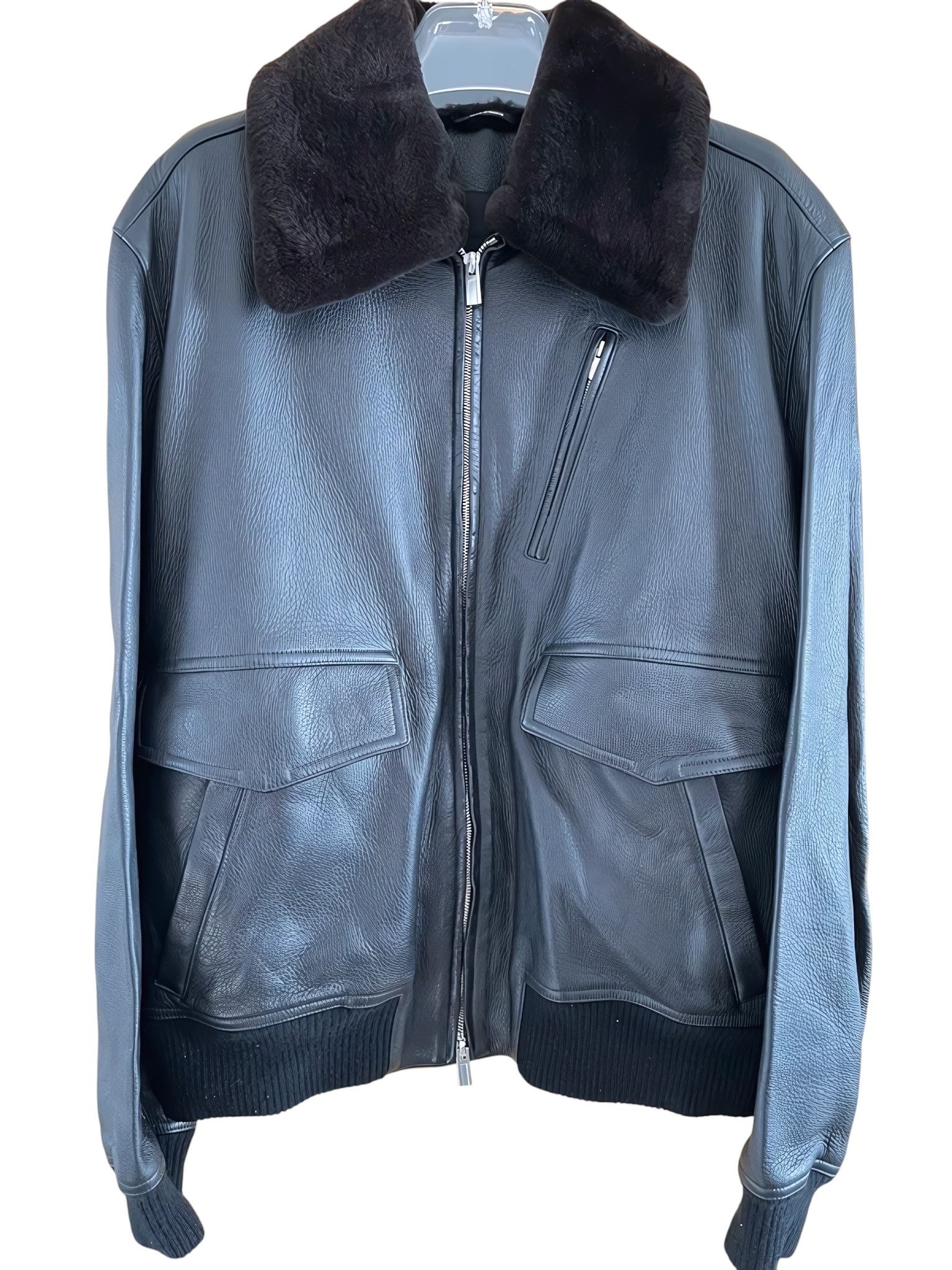 DEERSKIN LEATHER NUTRIA COLLAR JACKET