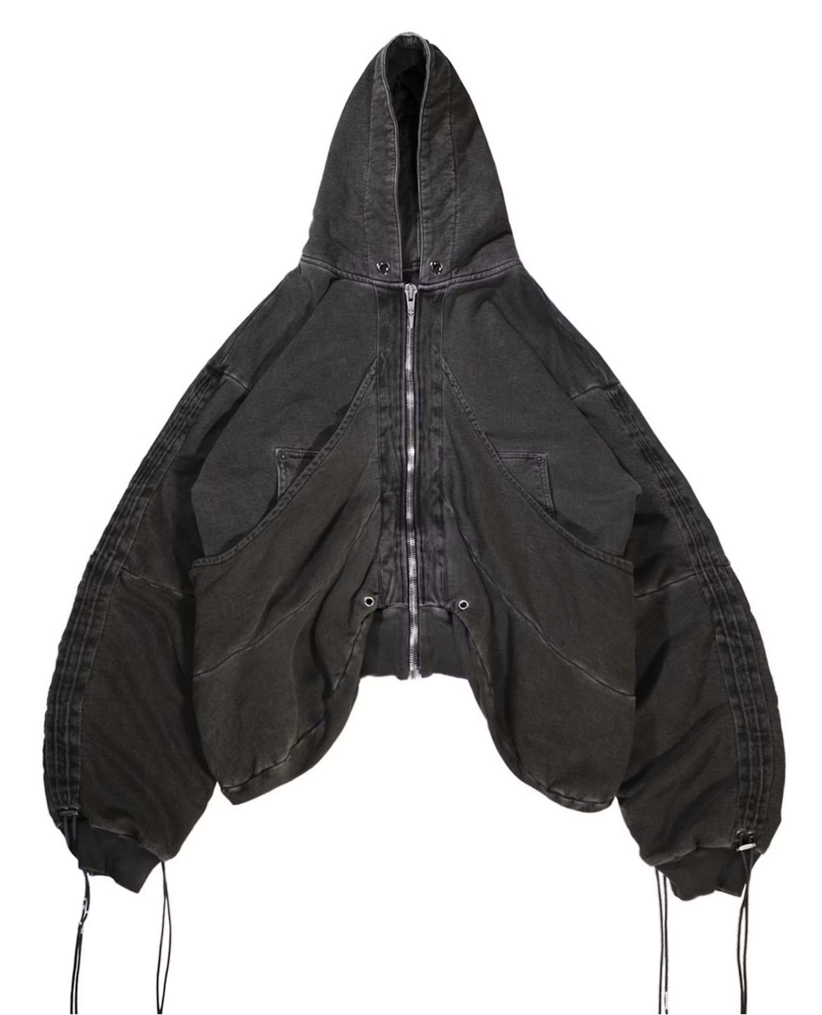 image of Shine Luxury Golucida Layered Jumbo Zipper Cargo Hoodie in Black Gray, Men's (Size XL)