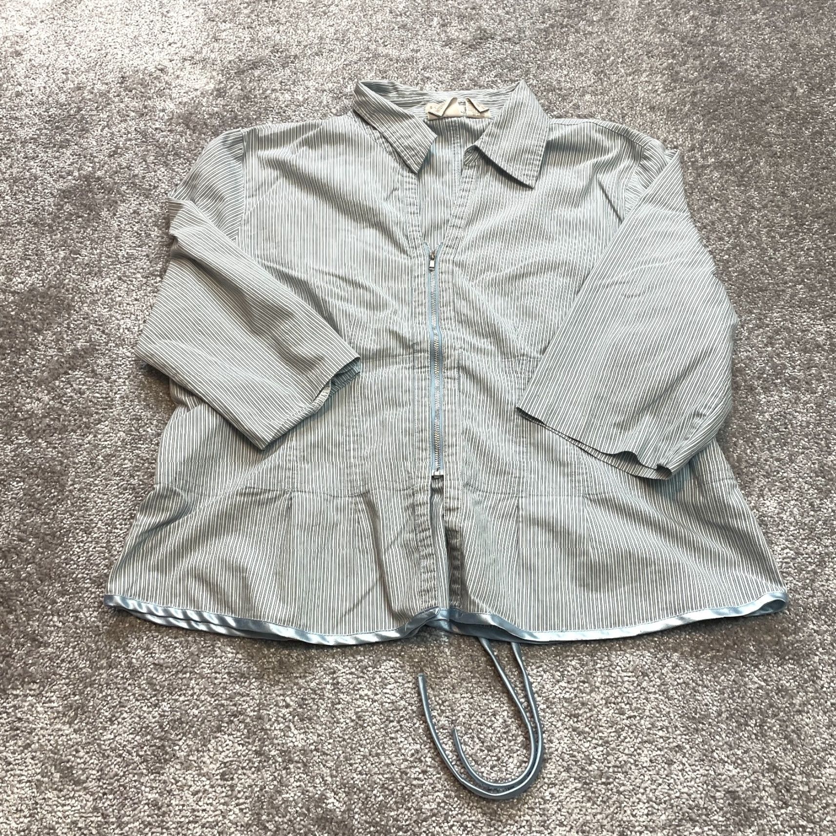 Vintage Fiorlini International Blouse Shirt Womens XL Light Blue Striped Stretch Zip Up Size XL / US 12-14 / IT 48-50 - 2 Thumbnail