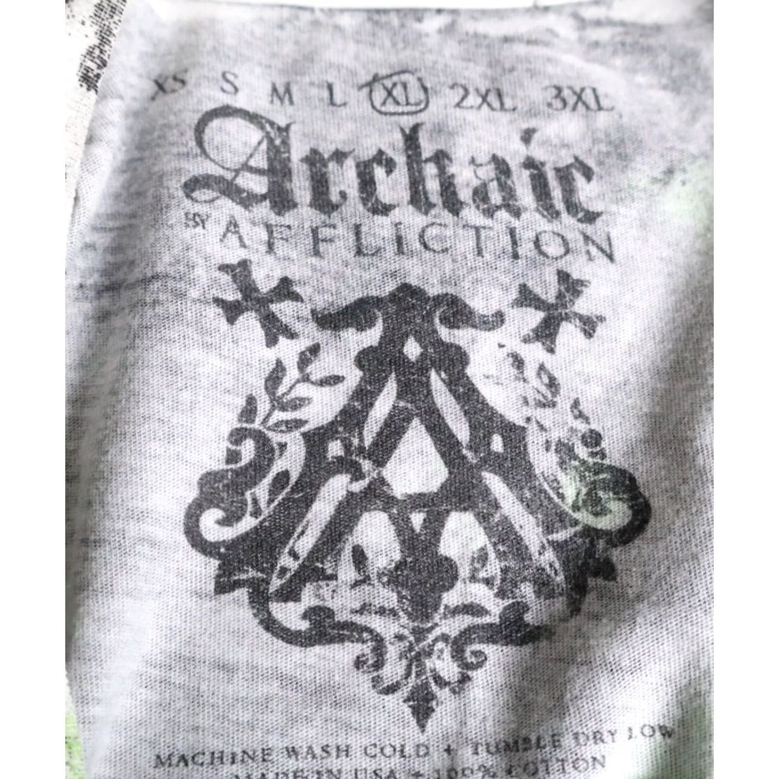 Affliction Affliction Archaic T-Shirt Men L White Green Wings Bones Tribal AOP Y2K Graphic Print Crew Neck Short Sleeve Size US L / EU 52-54 / 3 - 3 Thumbnail