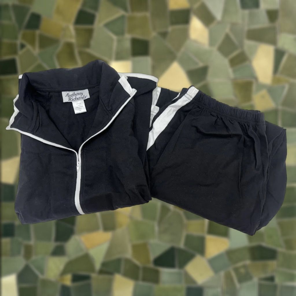 Vintage Anthony Richards Pantset Womens XL Black White Two-Piece Petite Contrast Stripe 90s Classic Size 40" / US 18 - 1 Thumbnail