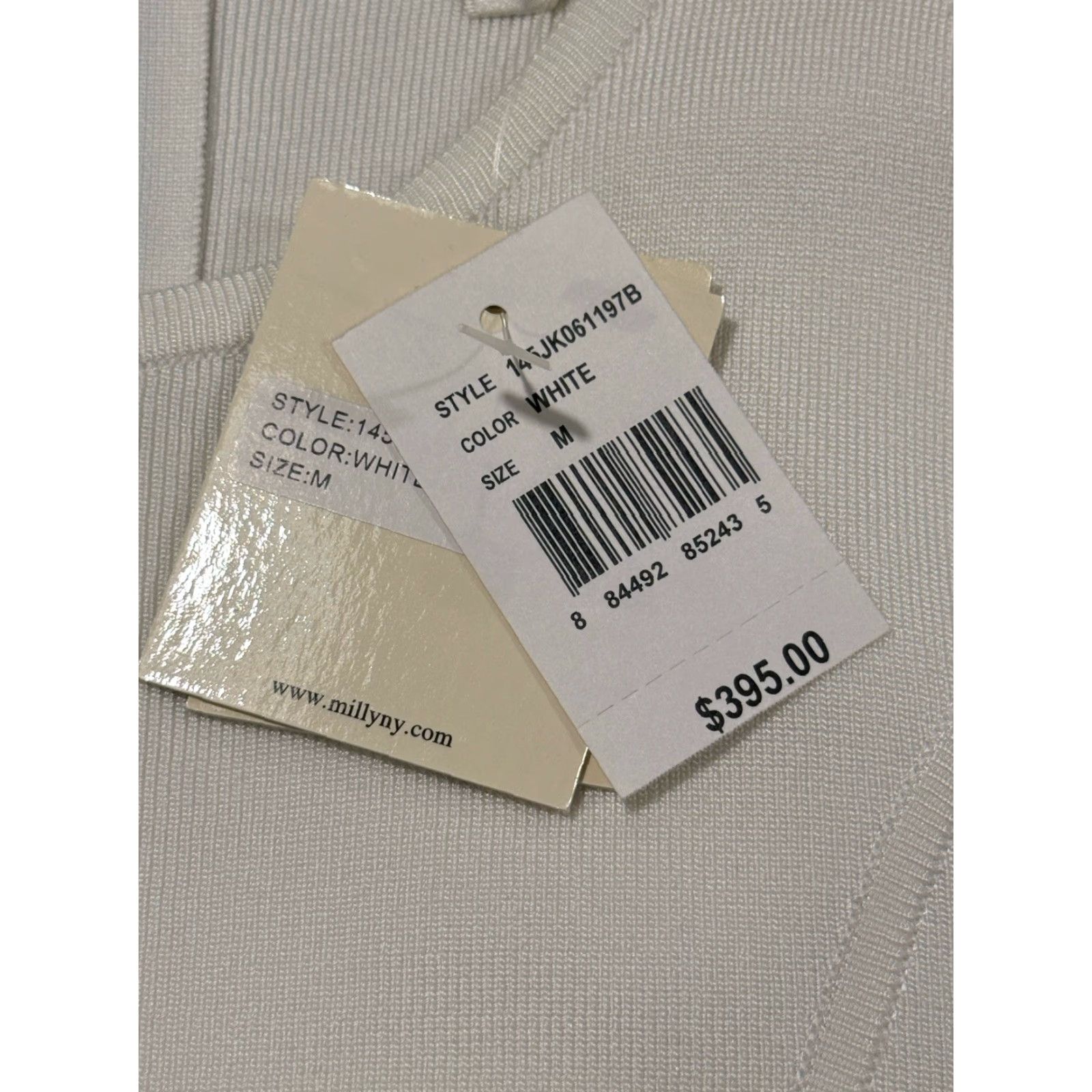 MILLY Milly Of New York White Sleeveless Knit Wool Dress M V-Neck Zipper Lined Slimming Fit & Flare Knee Length NWT Women's Designer Size M / US 6-8 / IT 42-44 - 5 Thumbnail