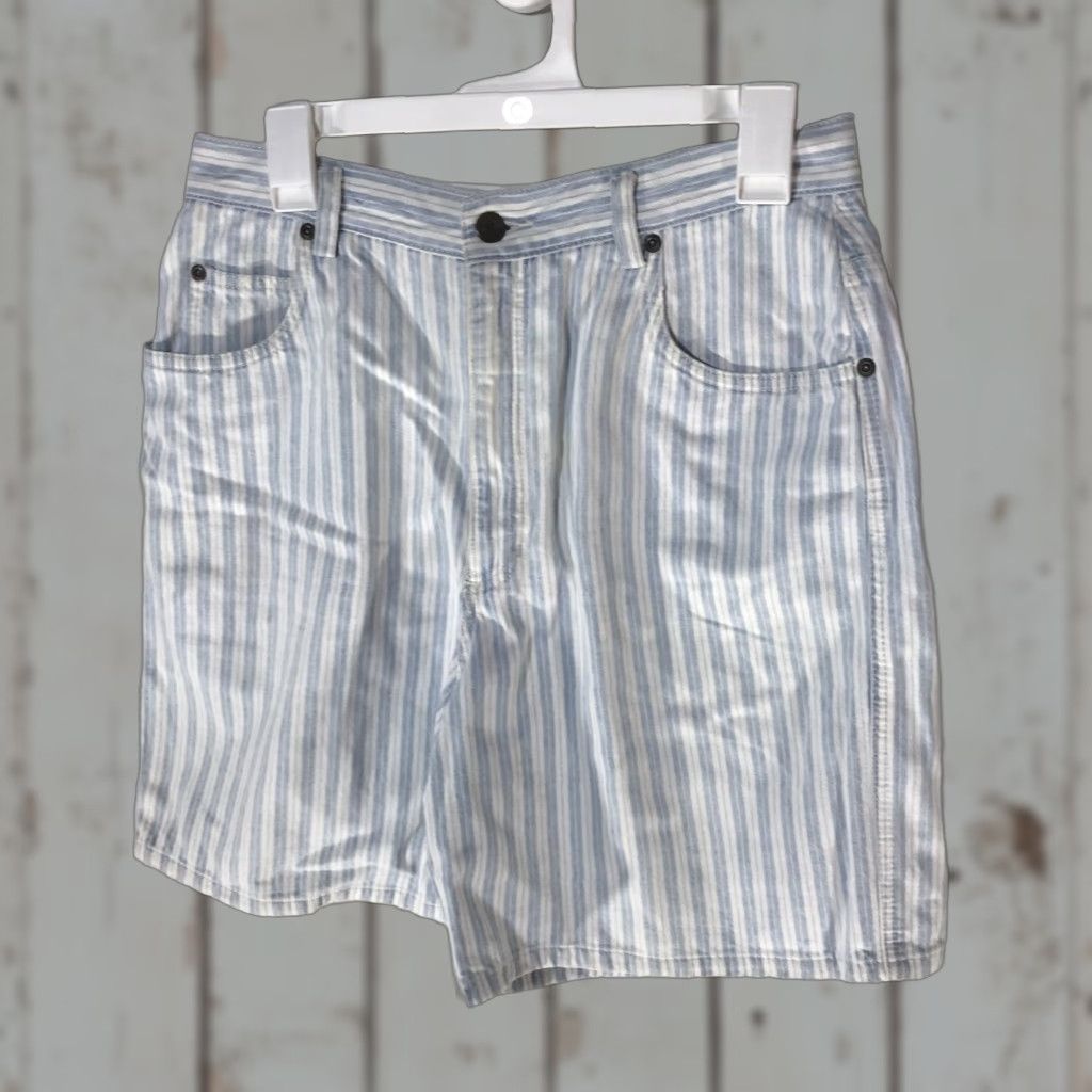 Vintage VINTAGE Lizwear Women's High Rise Denim Shorts Size 14 Blue/White Striped Casual Summer Size 36" / US 14 / IT 50 - 1 Thumbnail
