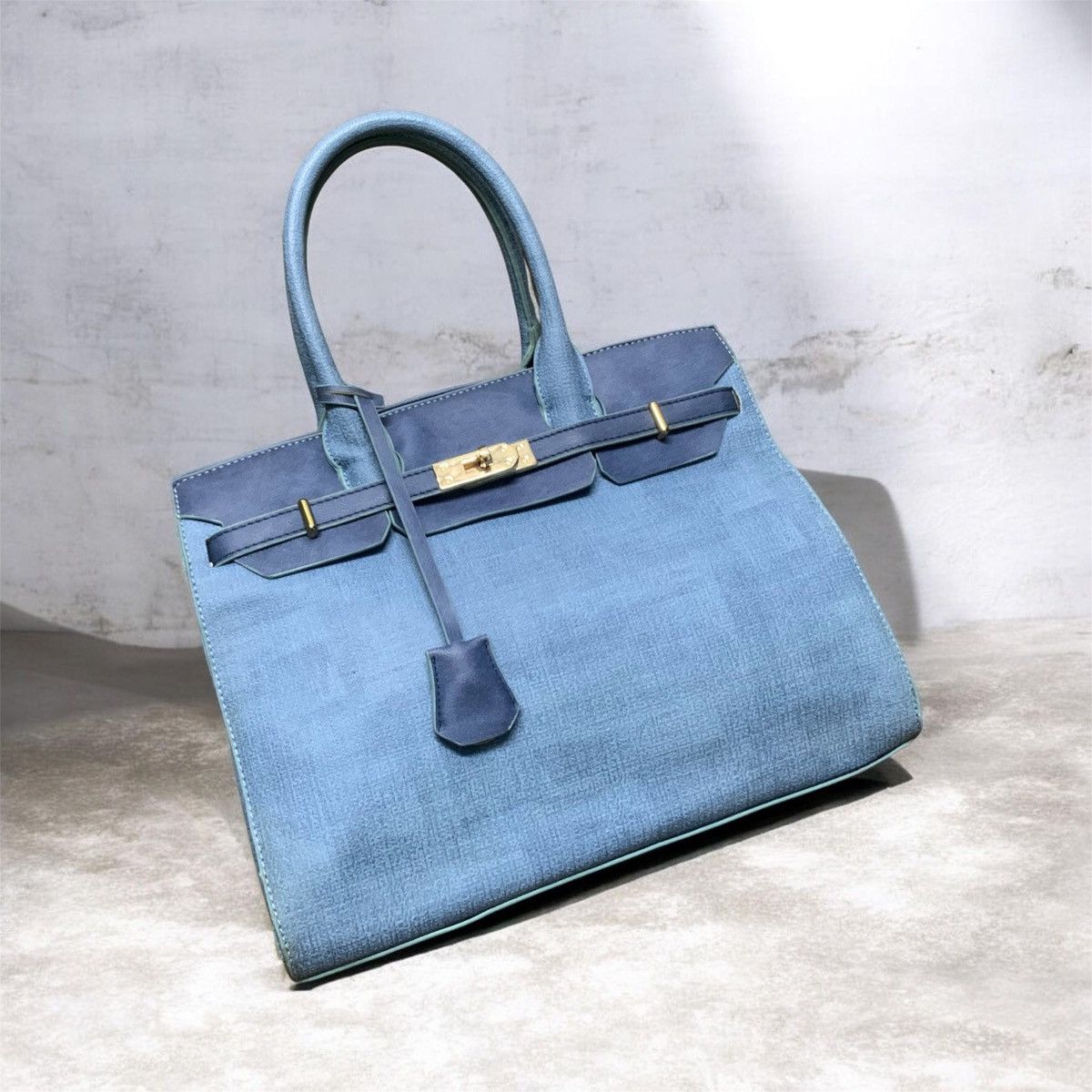 Handmade Hermes Birkin style Blue Thalassa gold buckle handbag Size ONE SIZE - 1 Thumbnail