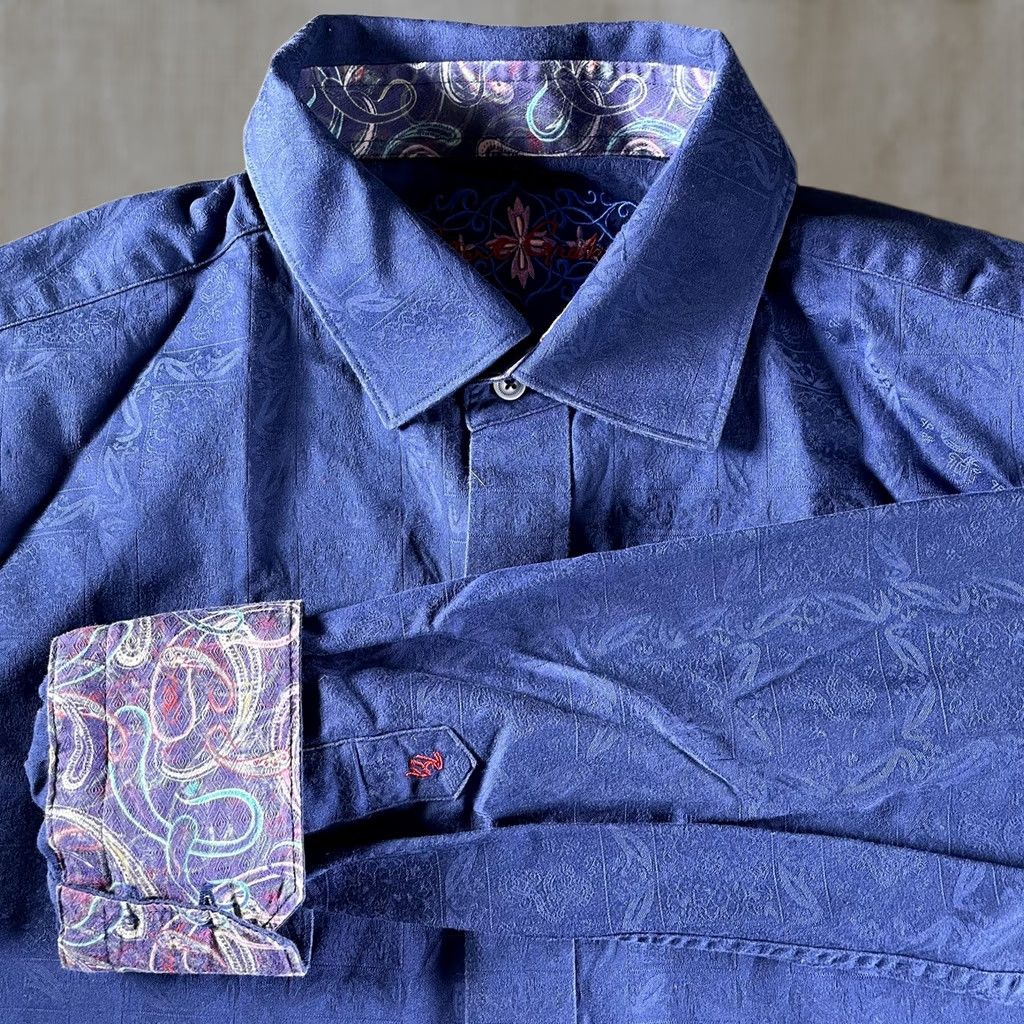 Robert Graham Robert Graham Shirt Mens XL Blue Classic Fit Jacquard Flip Cuff Button Down Size US XL / EU 56 / 4 - 1 Thumbnail