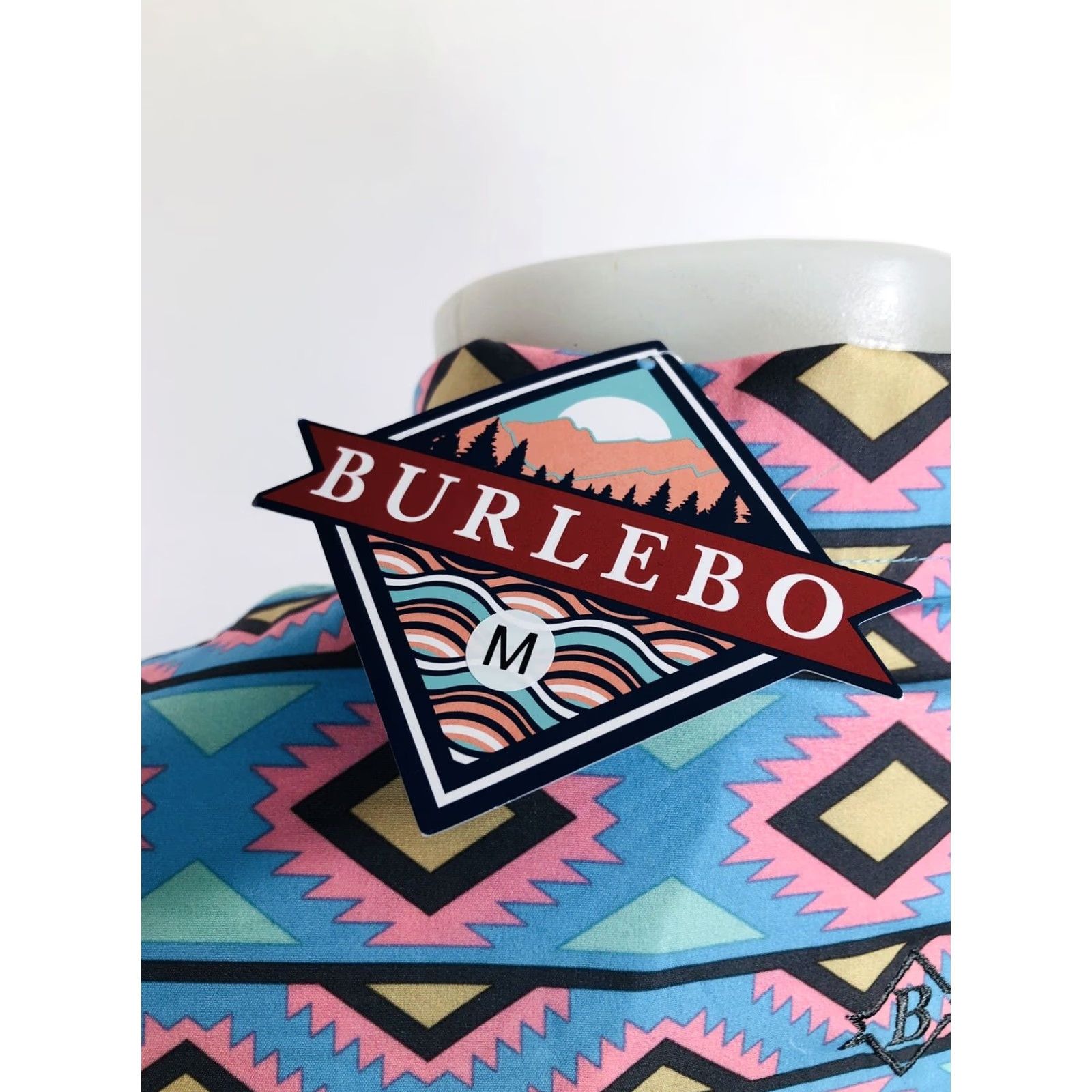 Vintage Burlebo Shirt Mens M Aztec Southwest Button-Up Short Sleeve Blue Pink Tan Brown Green Tag New} Size US M / EU 48-50 / 2 - 4 Thumbnail