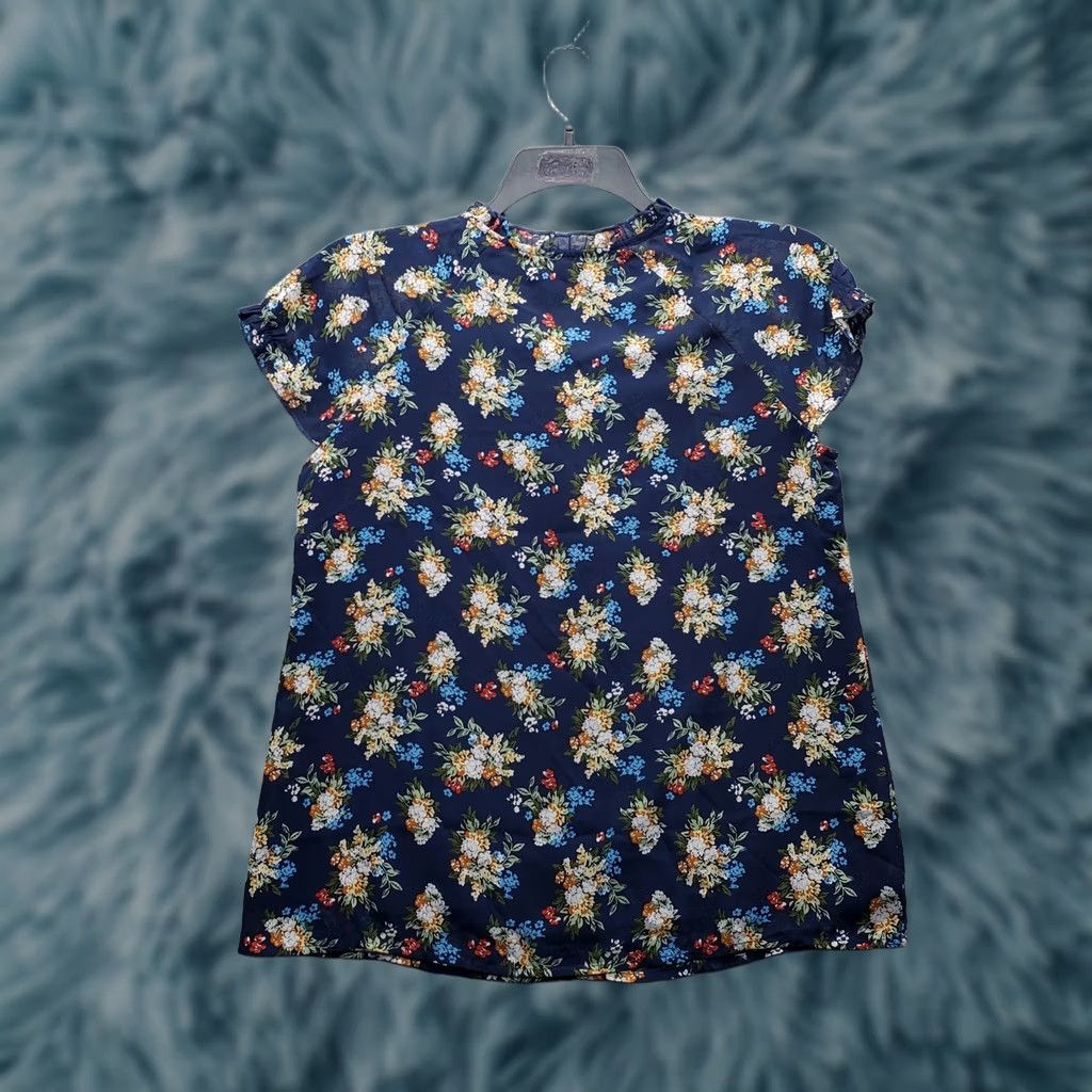 Vintage Allegra K Blouse Top Womens M Multi Floral Sheer Flutter Sleeve Tie Button Front Size M / US 6-8 / IT 42-44 - 1 Thumbnail