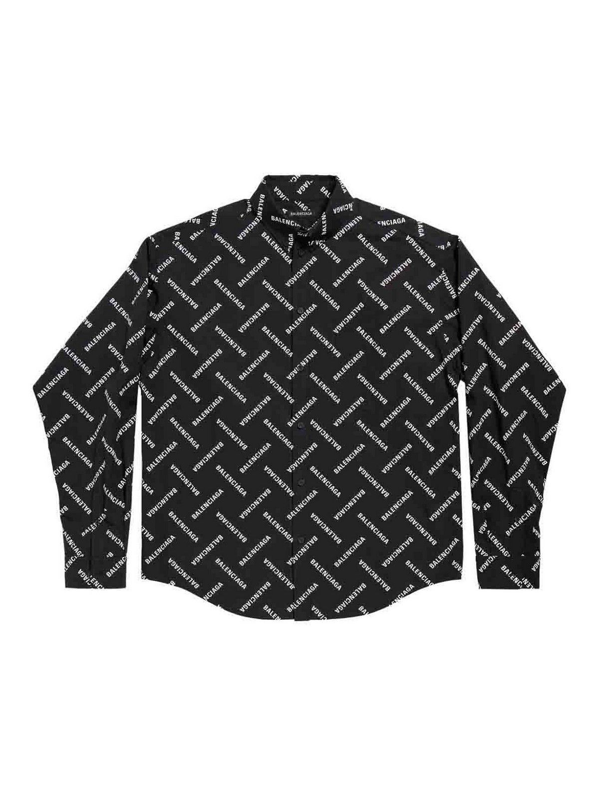 Balenciaga o1s1rm0925 Bal Diagonal Allover Shirt Large Fit Black/White Size US M / EU 48-50 / 2 - 1 Thumbnail