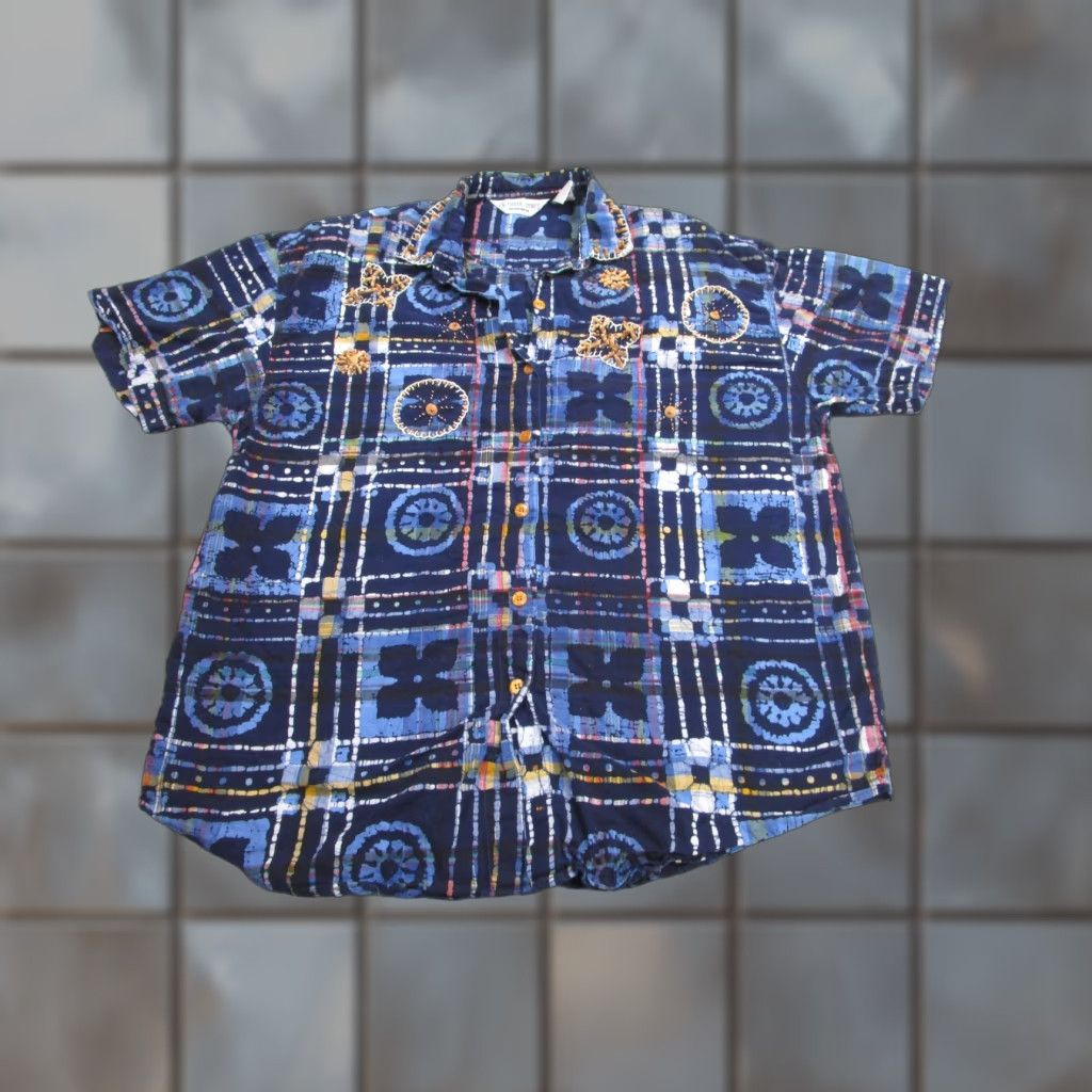 Vintage Victoria Jones Shirt Womens 18W Blue Beaded Embroidered Geometric Boho Festive Size XXL / US 16-18 / IT 52-54 - 1 Thumbnail