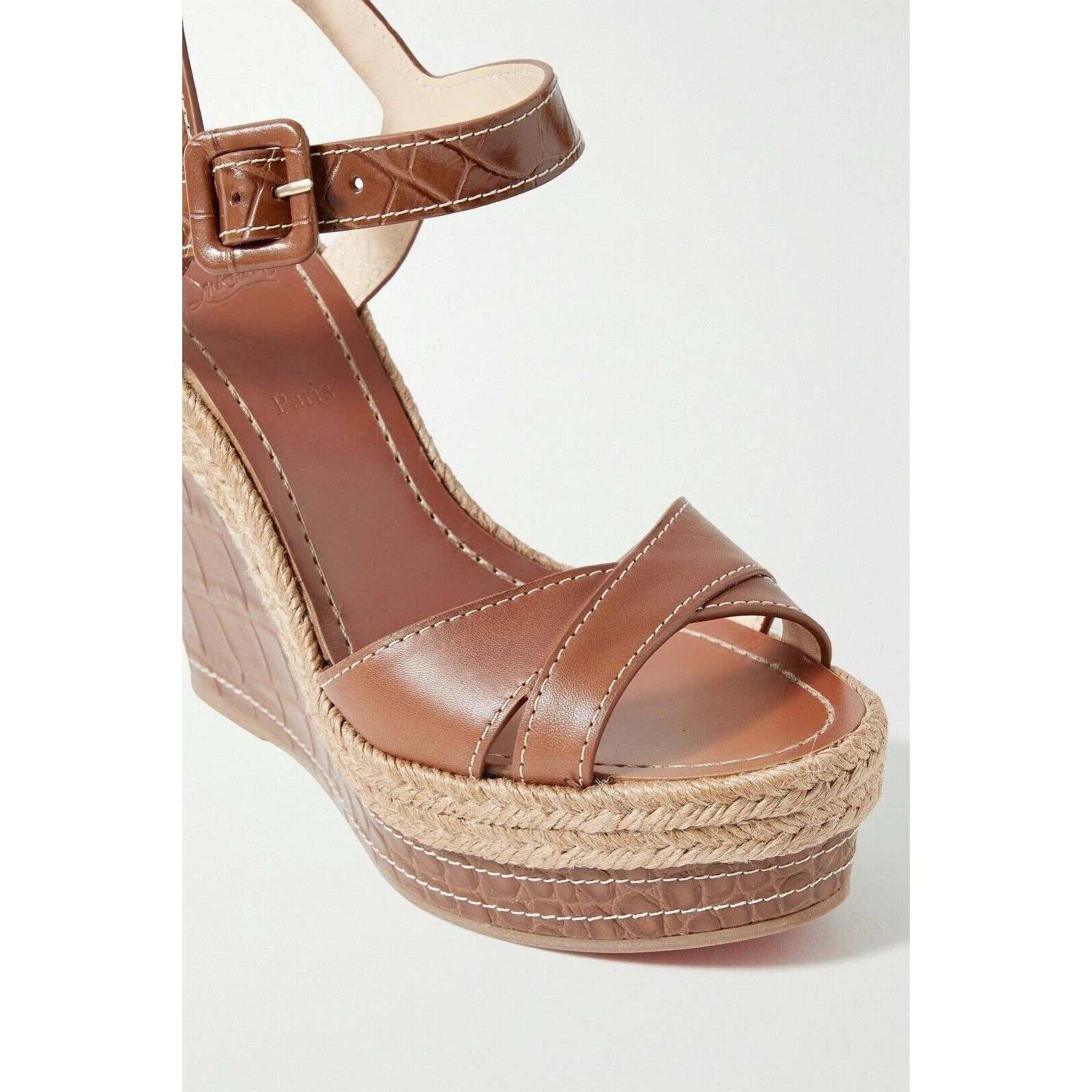 Christian Louboutin Almerio 120 Croc Brown Platform Wedge Sandal Heel Pump 41 Size US 11 / IT 41 - 5 Thumbnail