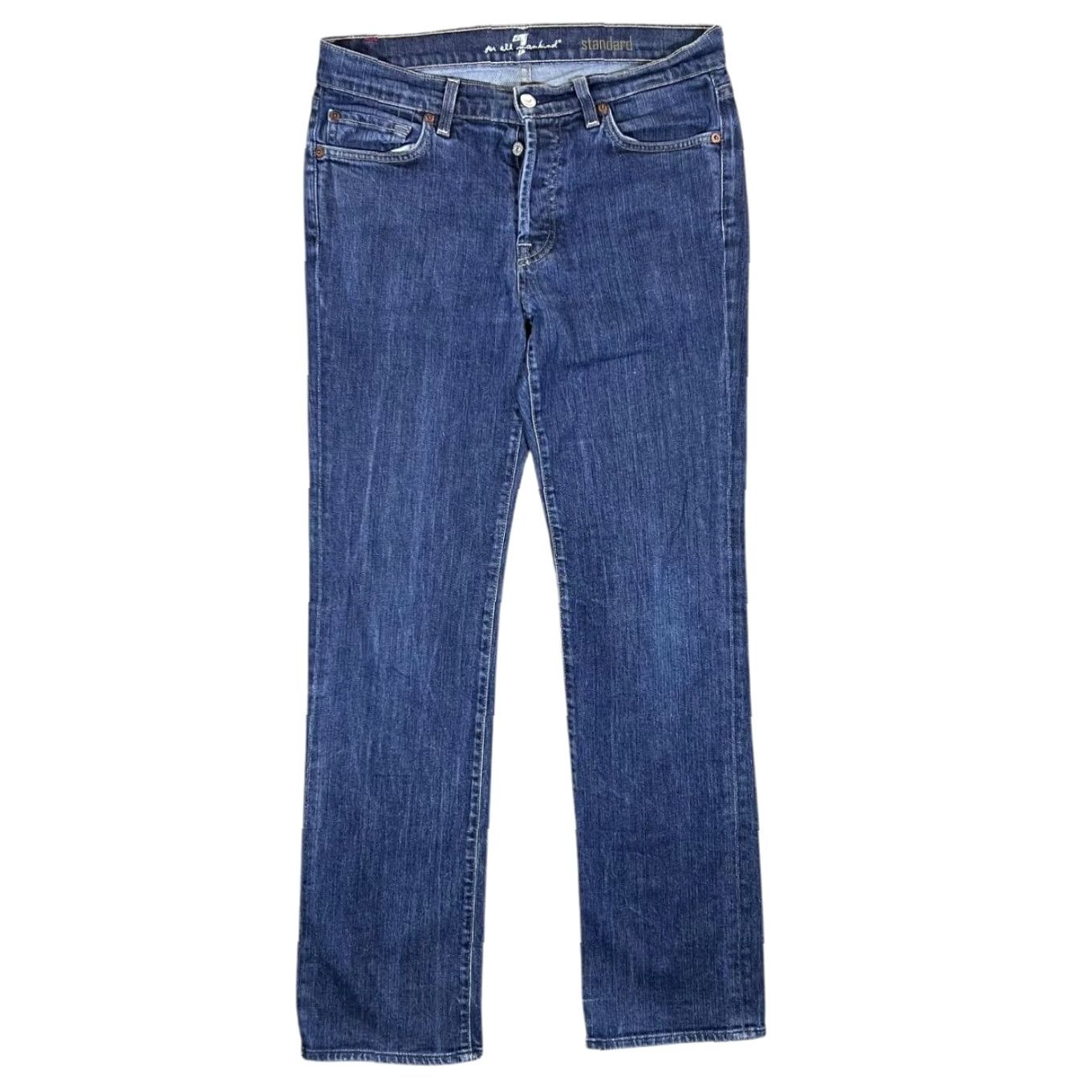 7 For All Mankind 7 FOR ALL MANKIND "Standard" Made In USA Blue Denim Jeans Women 31" Waist 32.5" Inside Leg 32" Leg Width 8" Distressing 90s? Size 31" - 3 Thumbnail