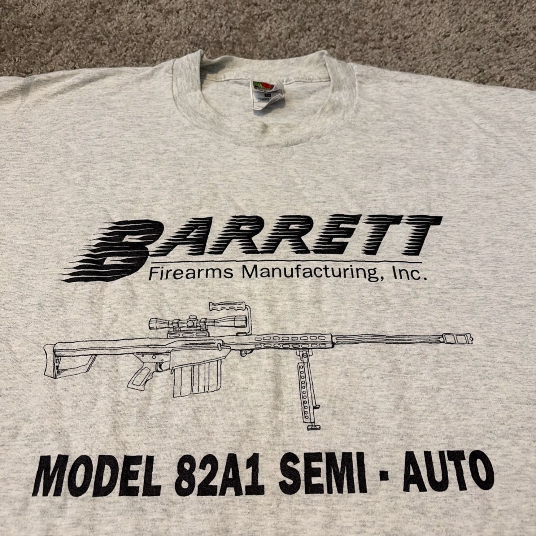 Fruit Of The Loom VINTAGE Barrett Firearms Model 82A1 Semi Auto Rifle Gun Military T-Shirt XL Men Gray Size US XL / EU 56 / 4 - 3 Thumbnail