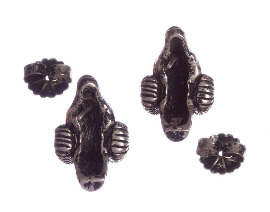 Designer Sterling Ram Head Earrings with Antique Finish Alberto Juan Size ONE SIZE - 4 Thumbnail
