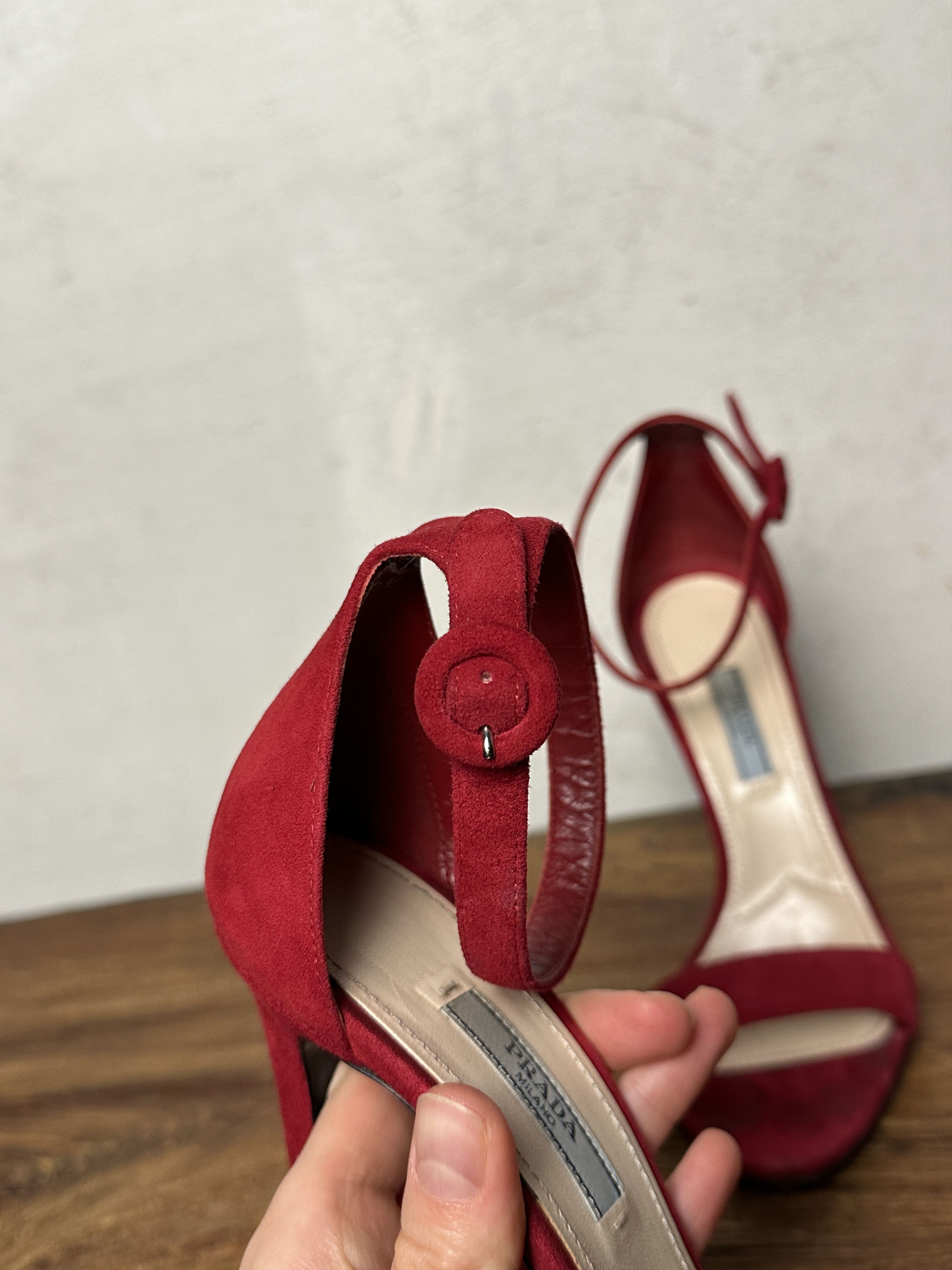Prada Prada Red Suede Open Toe Ankle Strap Sandals Size US 9 / IT 39 - 8 Thumbnail