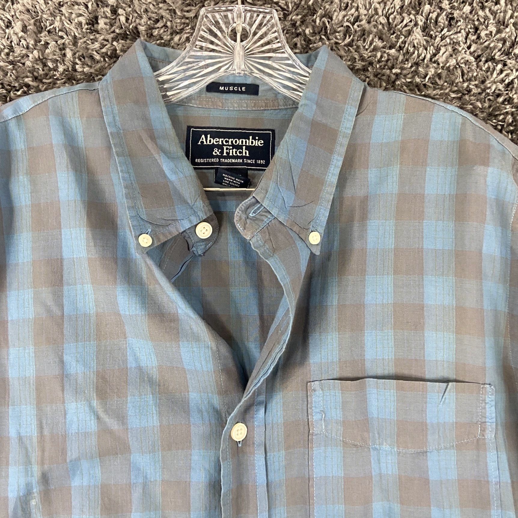 Abercrombie & Fitch ABERCROMBIE & FITCH Men’s L Blue Plaid Short Sleeve Button Up Shirt - Multicolor Size US 33 - 5 Thumbnail