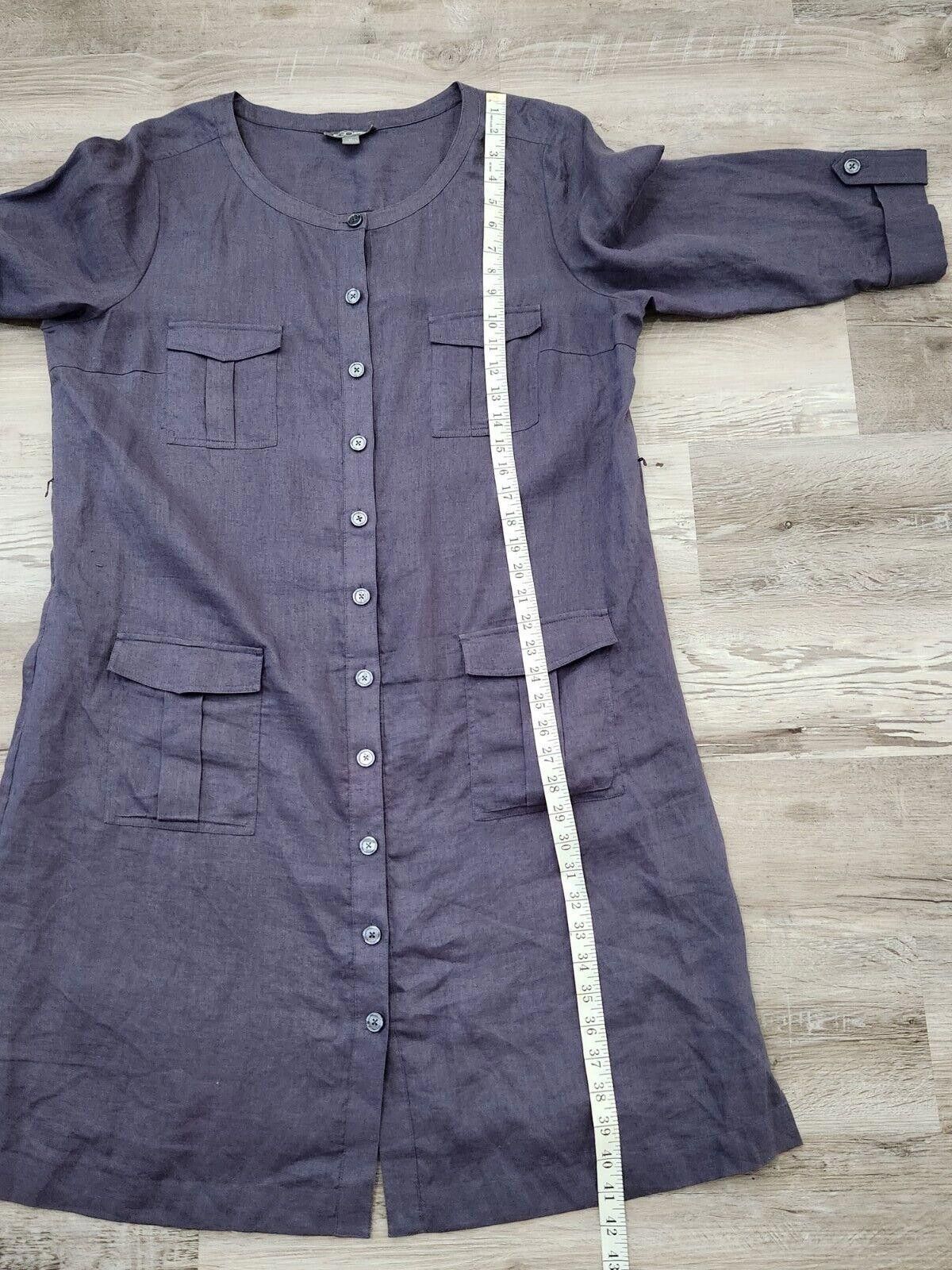 Designer Go Silk Dress Extra Large 100% Linen Blue Button Down Size XL / US 12-14 / IT 48-50 - 5 Thumbnail