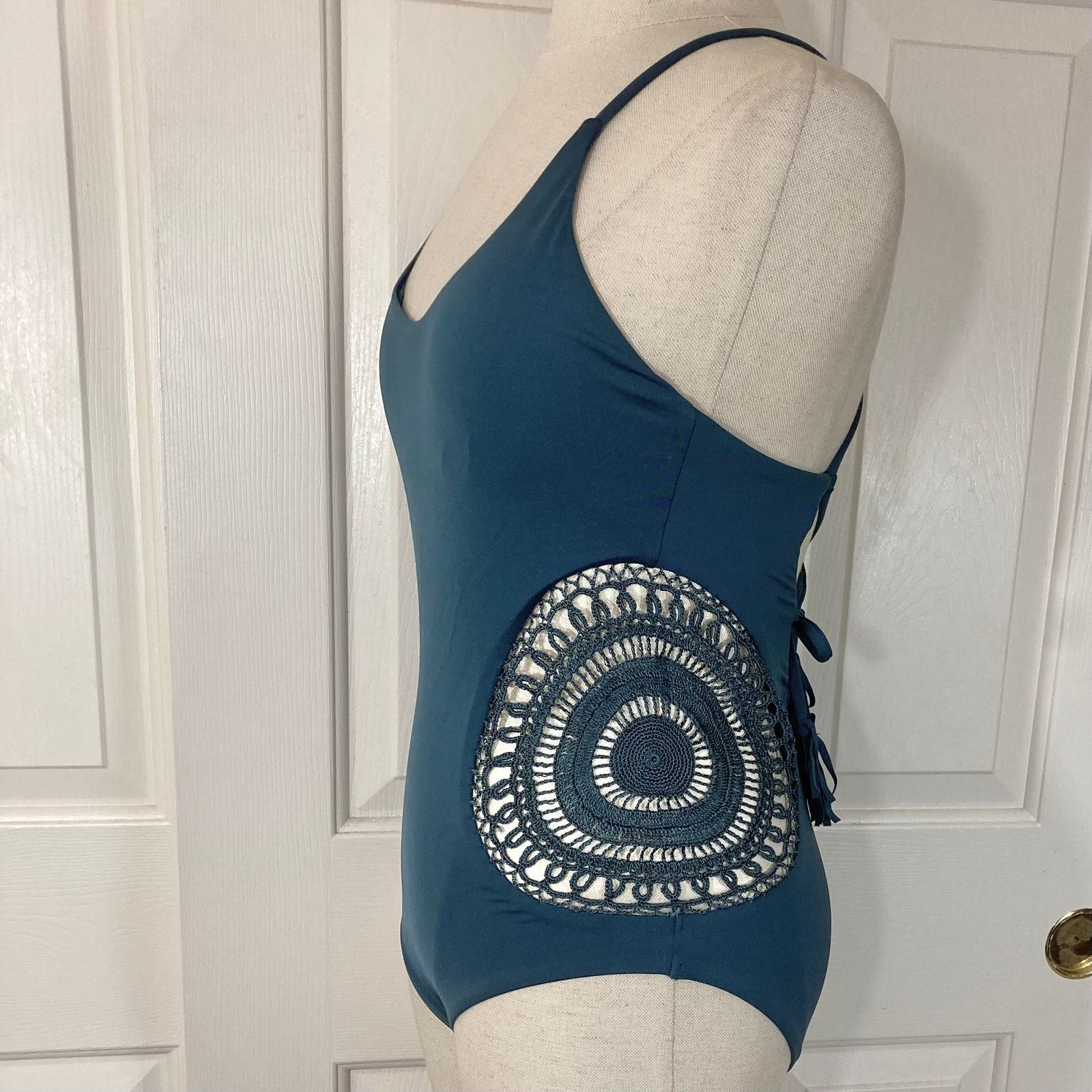Red Carter Teal crochet one piece swimsuit NEW Red Carter bathing suit Size ONE SIZE - 9 Thumbnail