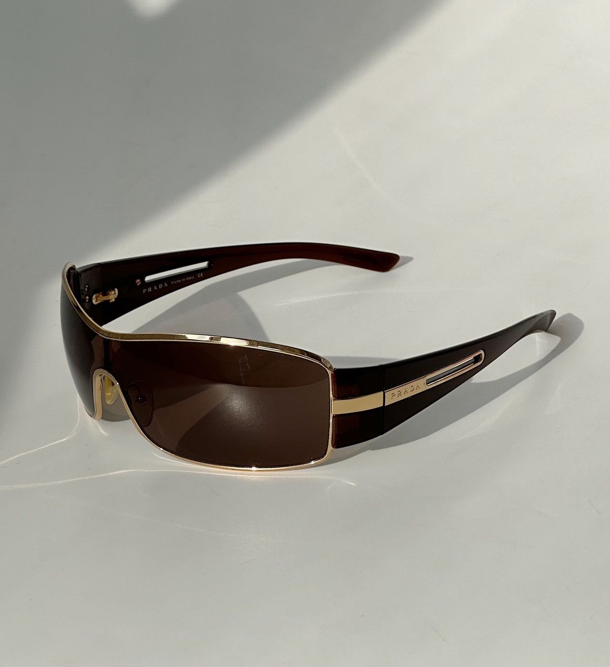 image of Prada 2007 Logo Mask Sunglasses Spr56H Y2K Grunge Runway in Brown, Men's